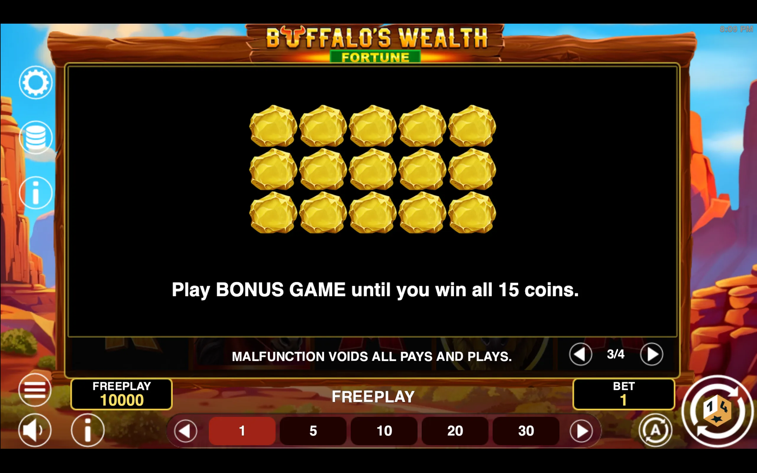 Buffalo's Wealth Fortune paytable page 3 with symbol payouts