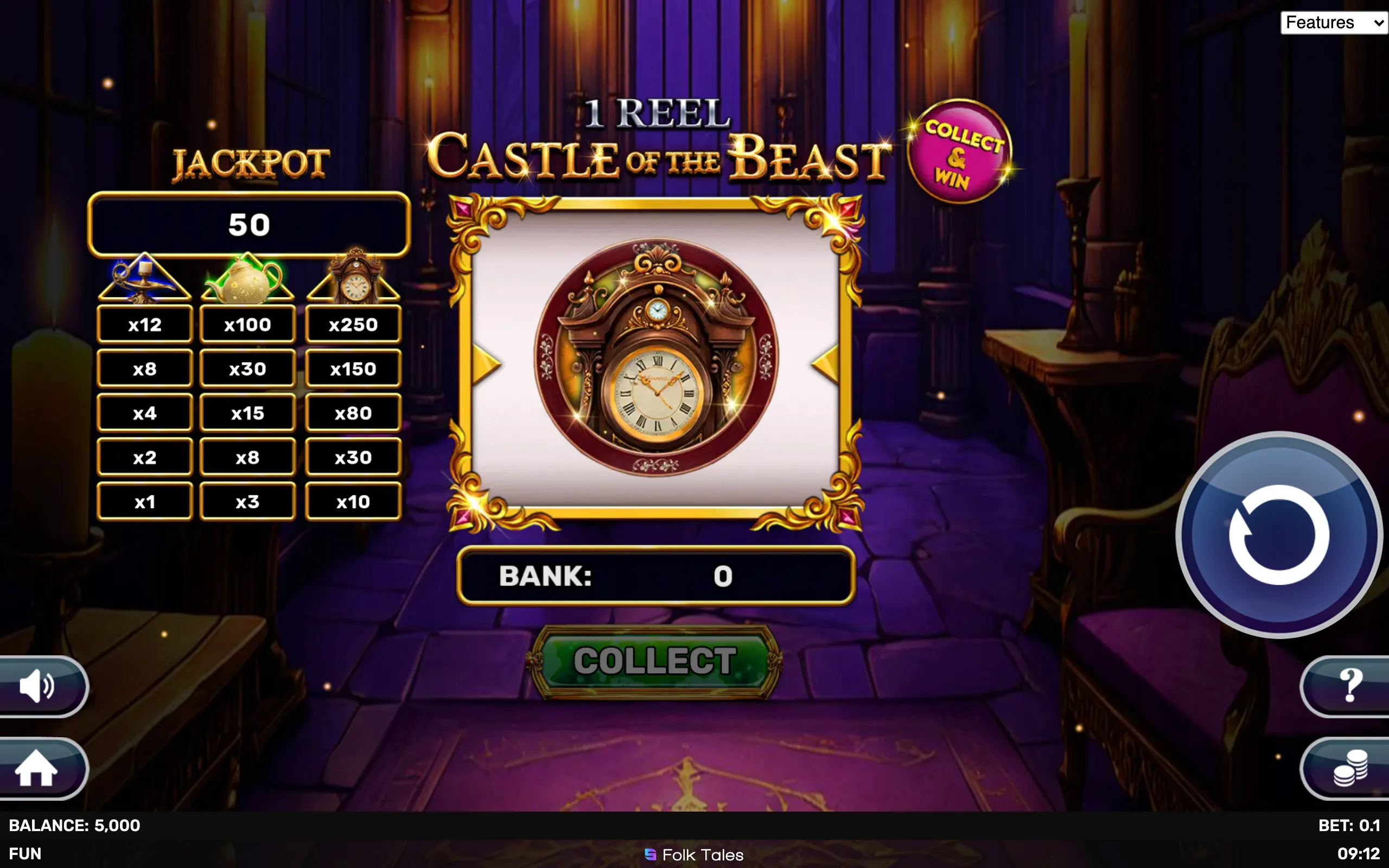 1 Reel - Castle of the Beast symbol payouts on the game board