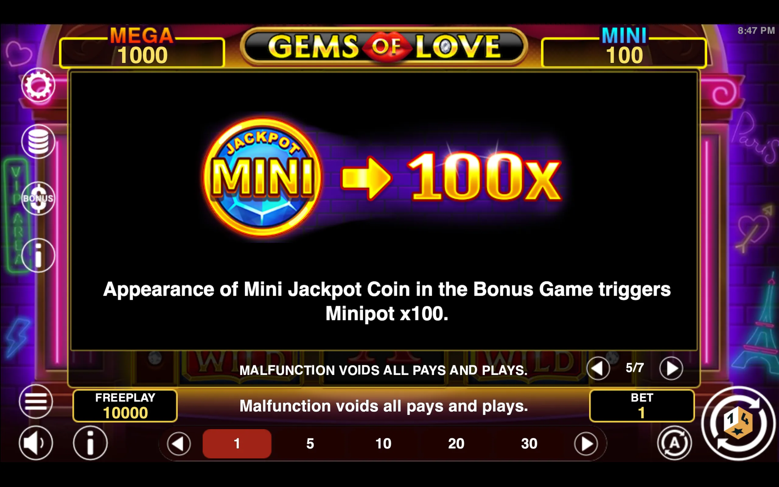Gems of Love Hold & Win paytable page 5 with symbol payouts