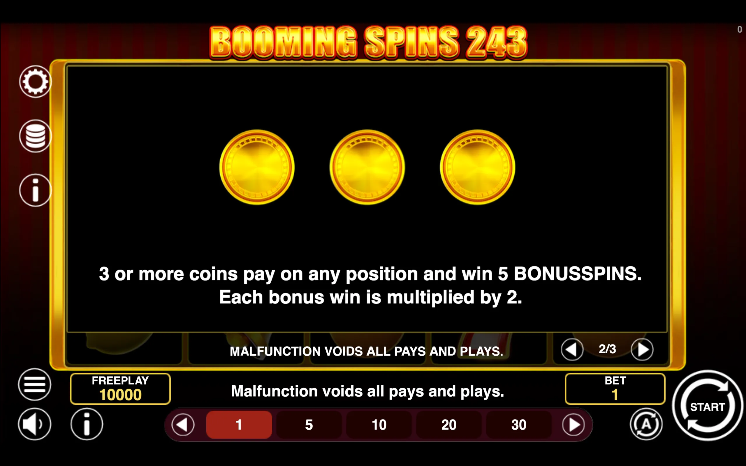 Booming Spins 243 paytable page 2 with symbol payouts