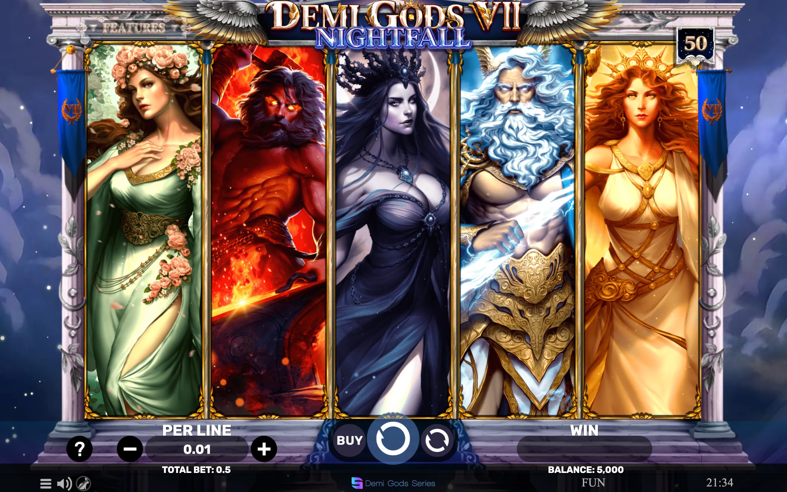 Demi Gods 7 - Nightfall symbol payouts on the game board