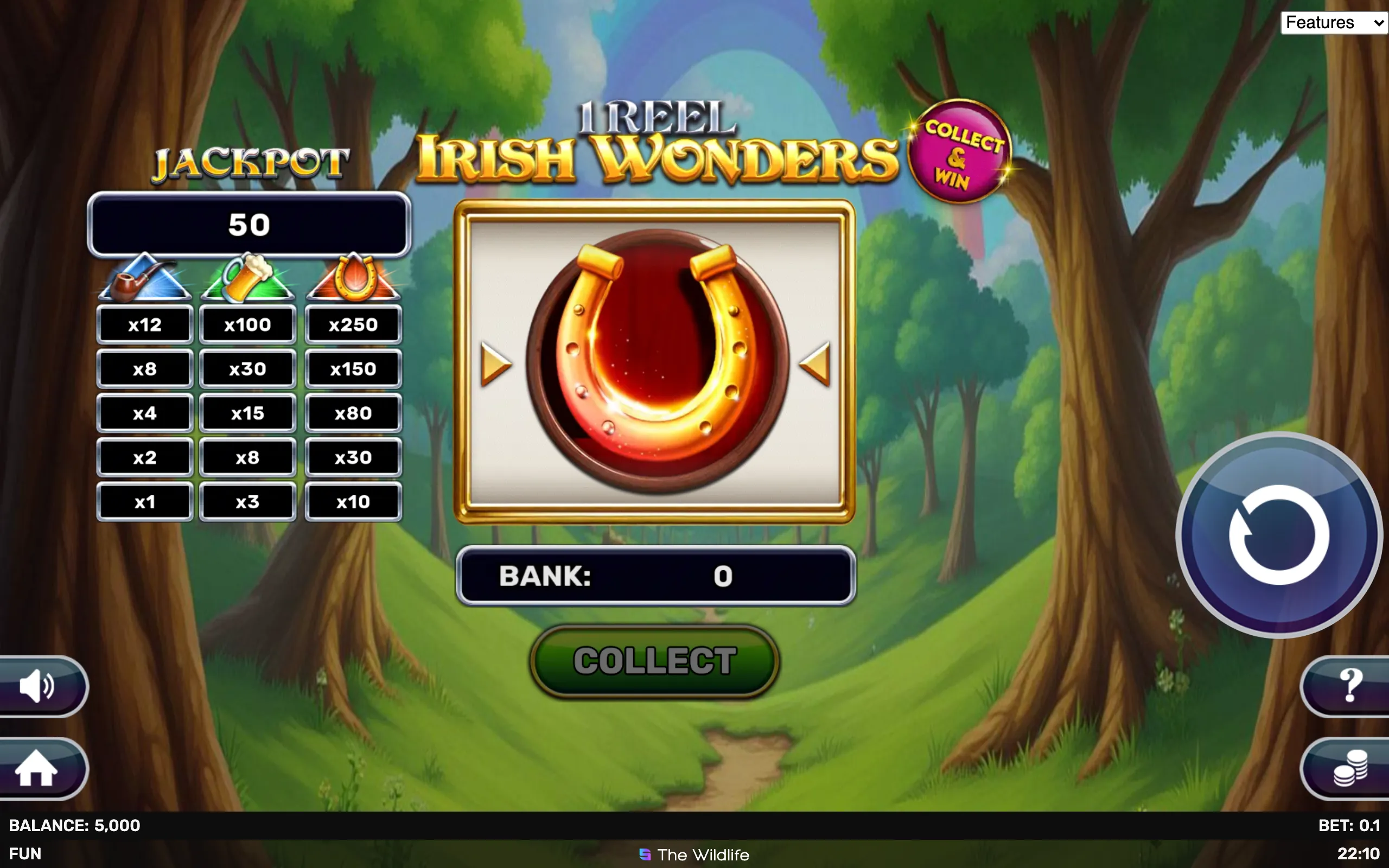 1 Reel - Irish Wonders symbol payouts on the game board