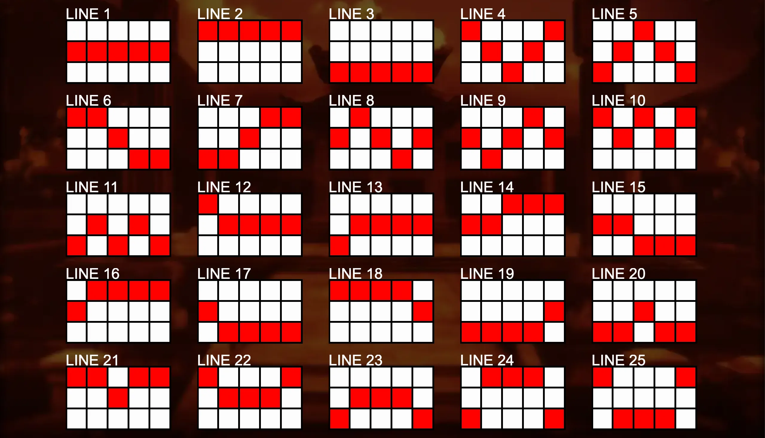 Red Bird and Golden Dragon slot game payline patterns displayed on a dark, atmospheric background