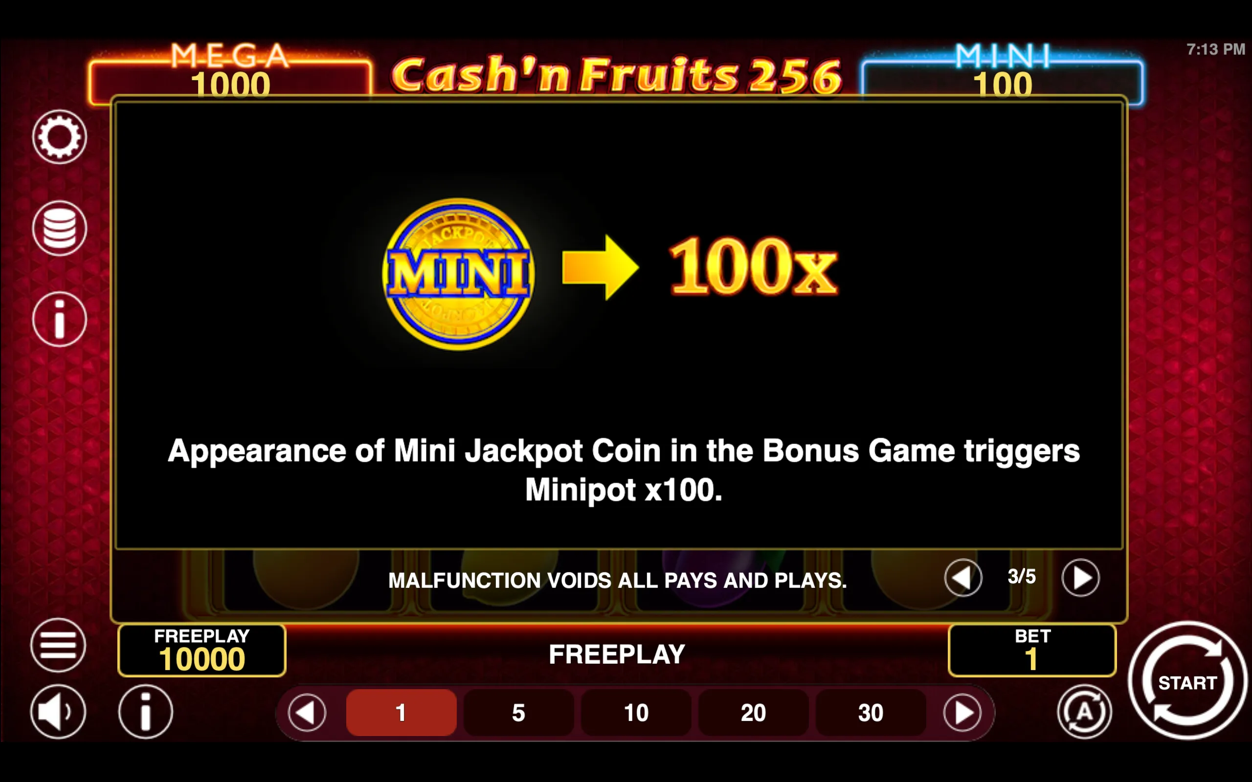 Cash'n Fruits 256 Hold & Win paytable page 3 with symbol payouts