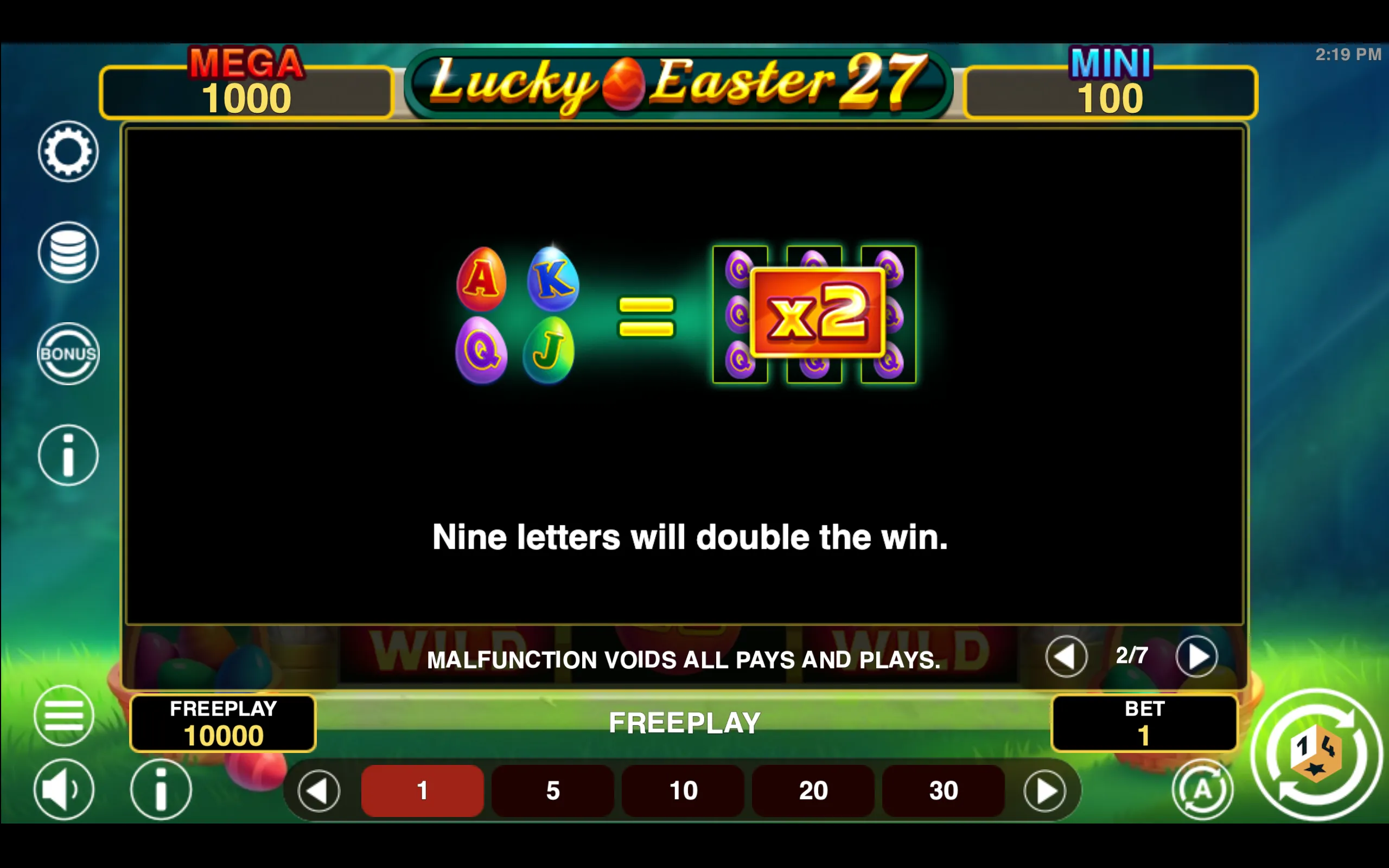 Lucky Easter 27 Hold & Win paytable page 2 with symbol payouts
