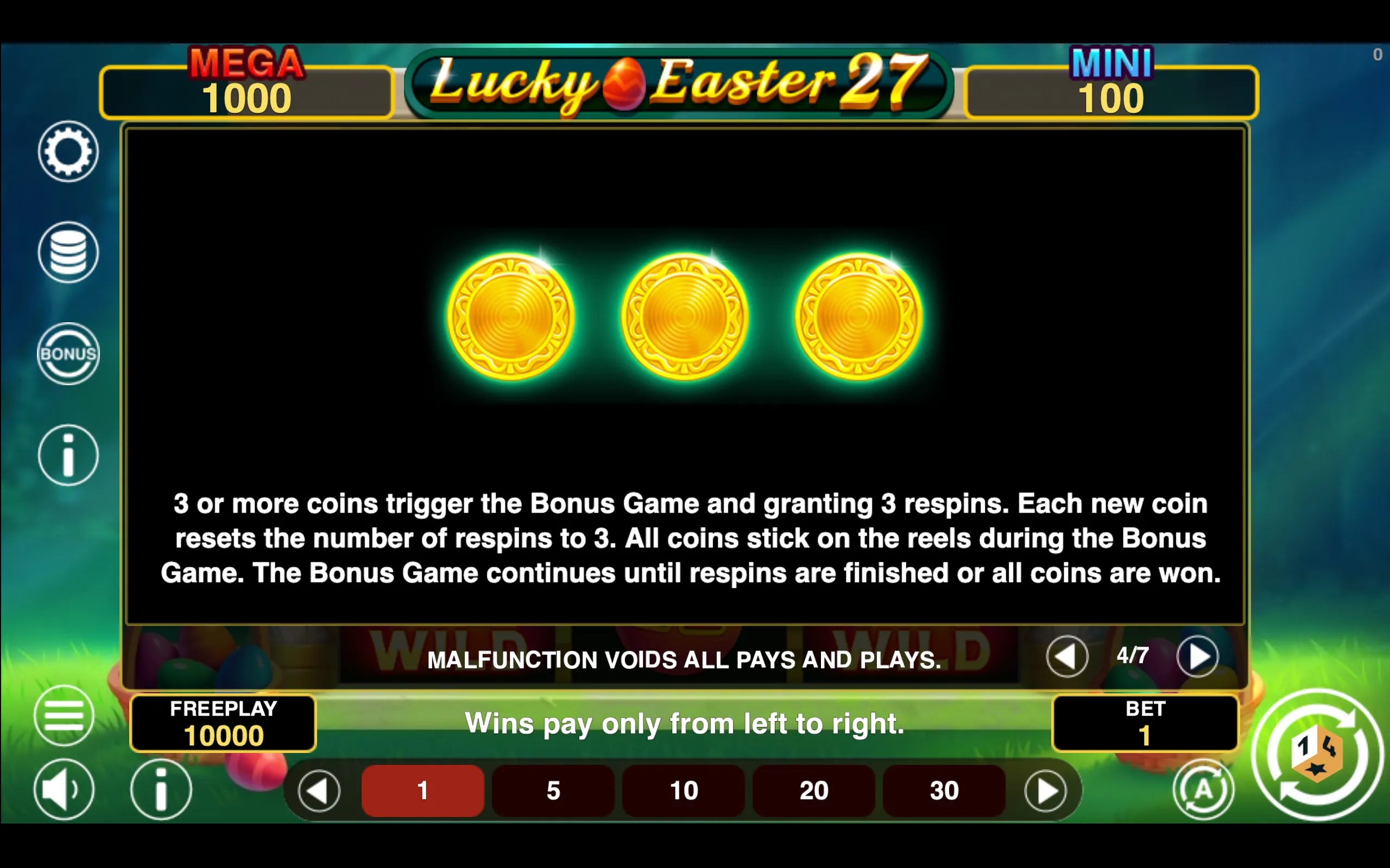 Lucky Easter 27 Hold & Win paytable page 4 with symbol payouts
