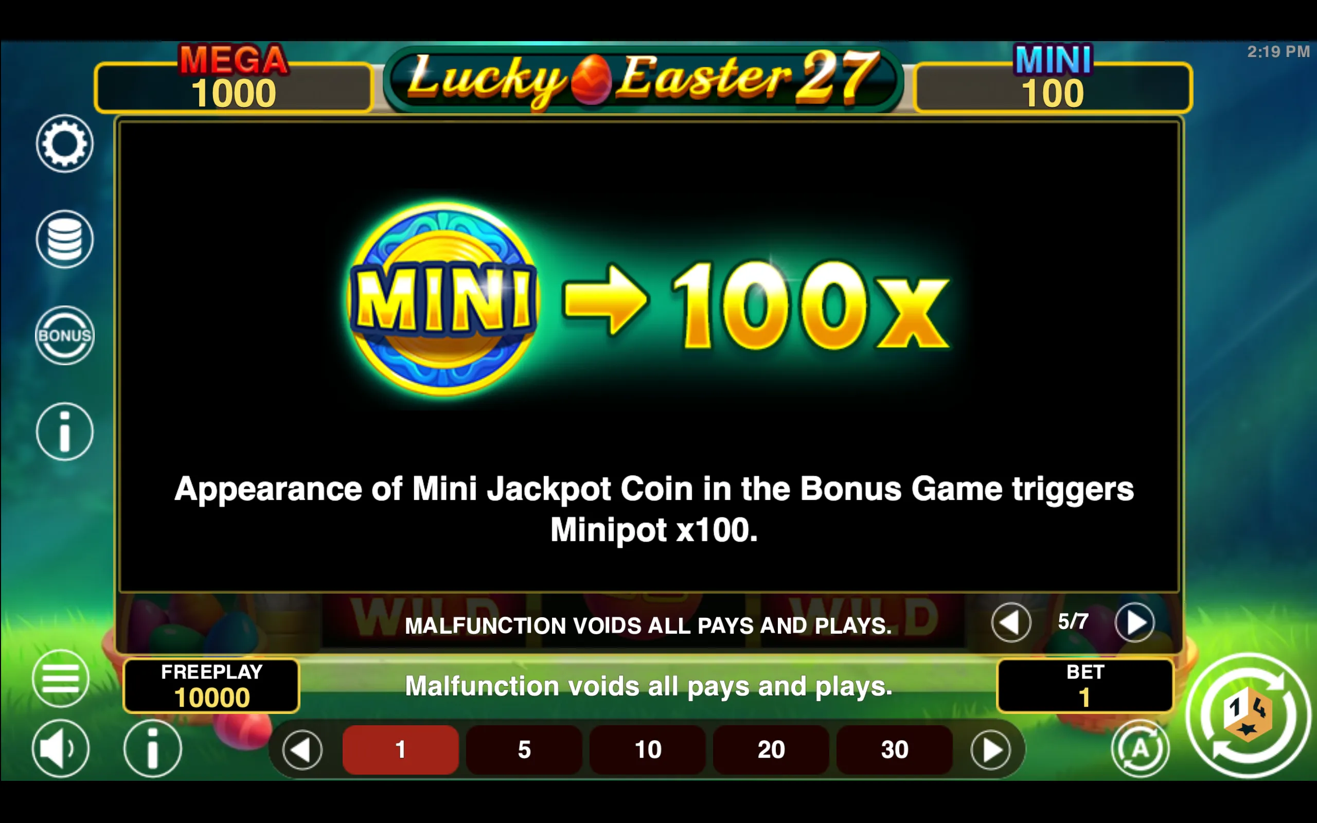Lucky Easter 27 Hold & Win paytable page 5 with symbol payouts