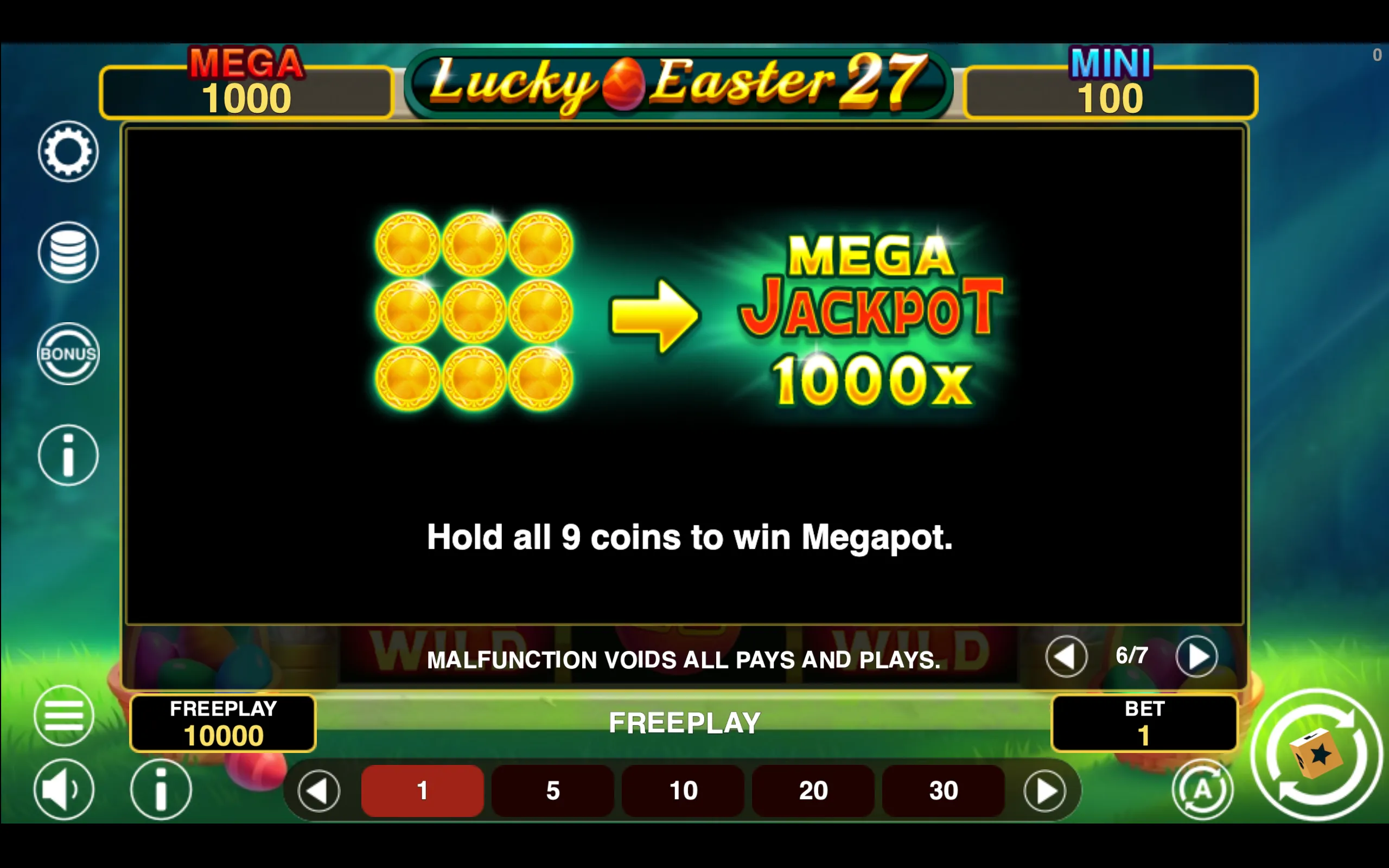 Lucky Easter 27 Hold & Win paytable page 6 with symbol payouts