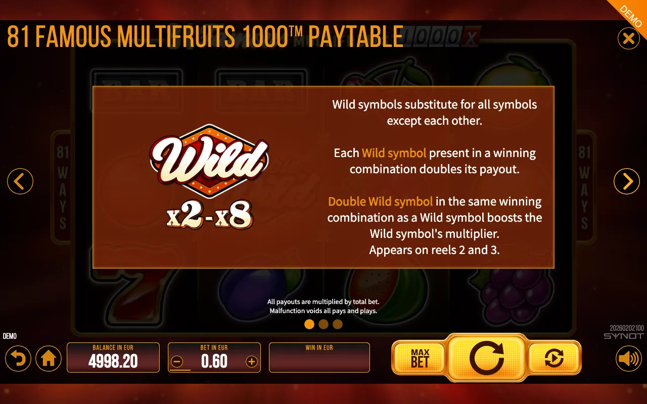 81 Famous Multifruits 1000 paytable page 3 with symbol payouts