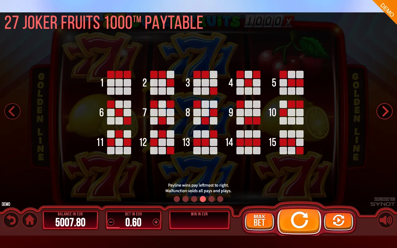 27 Joker Fruits 1000 paytable page 2 with symbol payouts