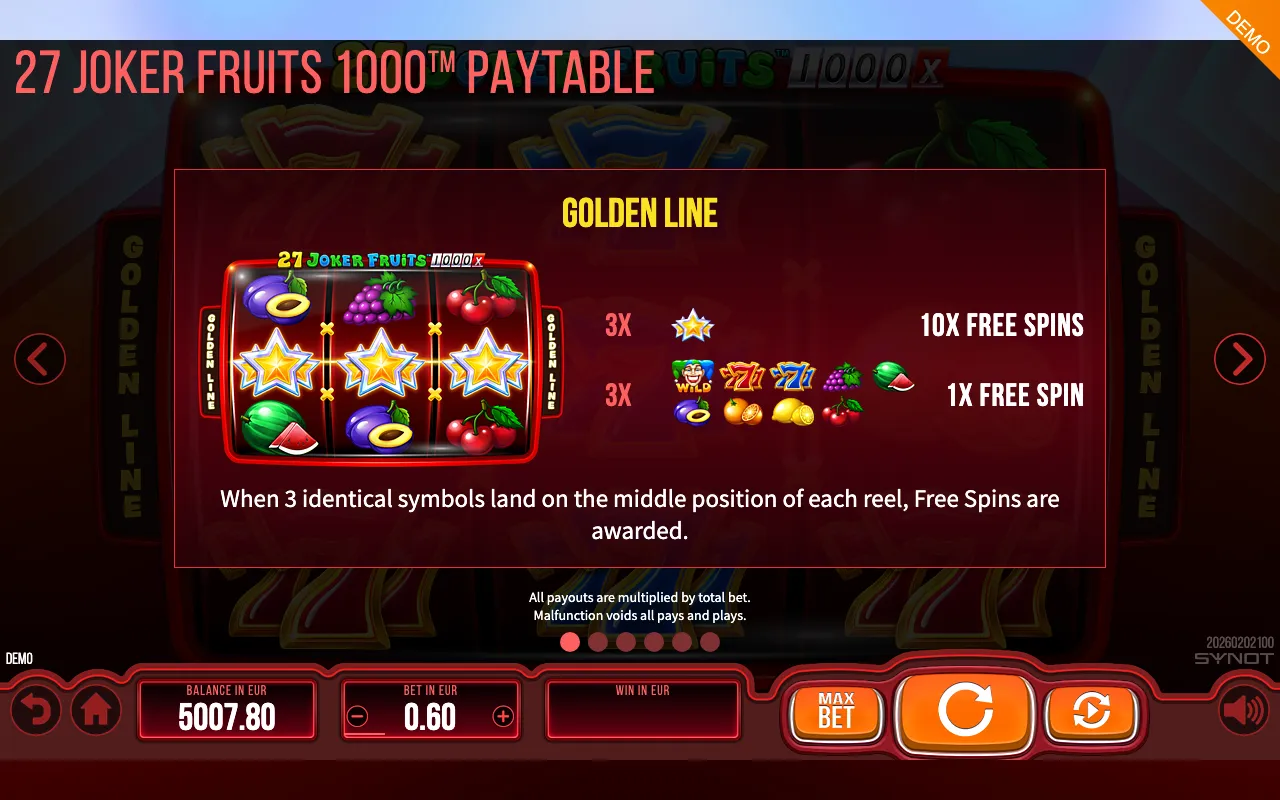 27 Joker Fruits 1000 paytable page 4 with symbol payouts