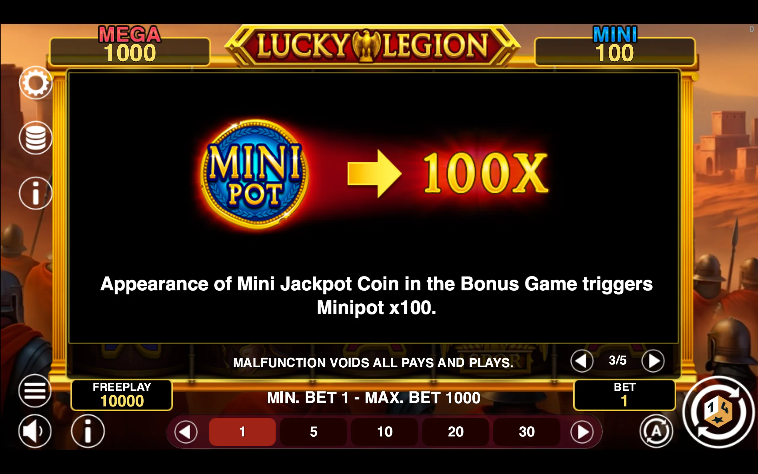 Lucky Legion Hold & Win paytable page 3 with symbol payouts