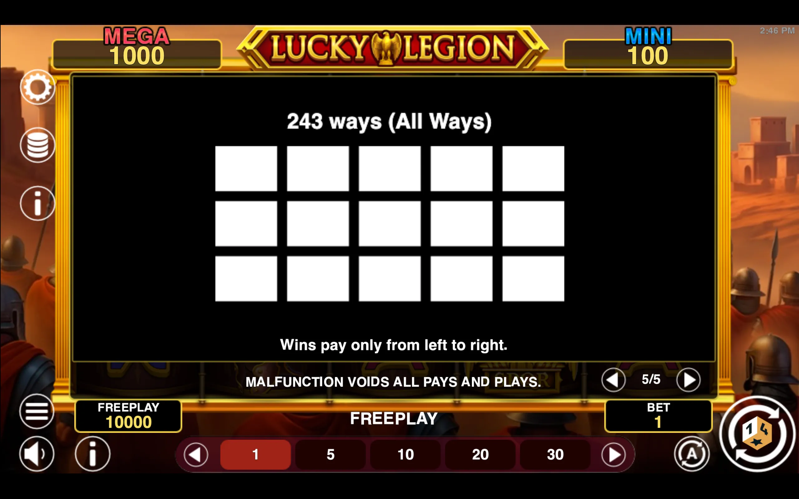 Lucky Legion Hold & Win paytable page 4 with symbol payouts