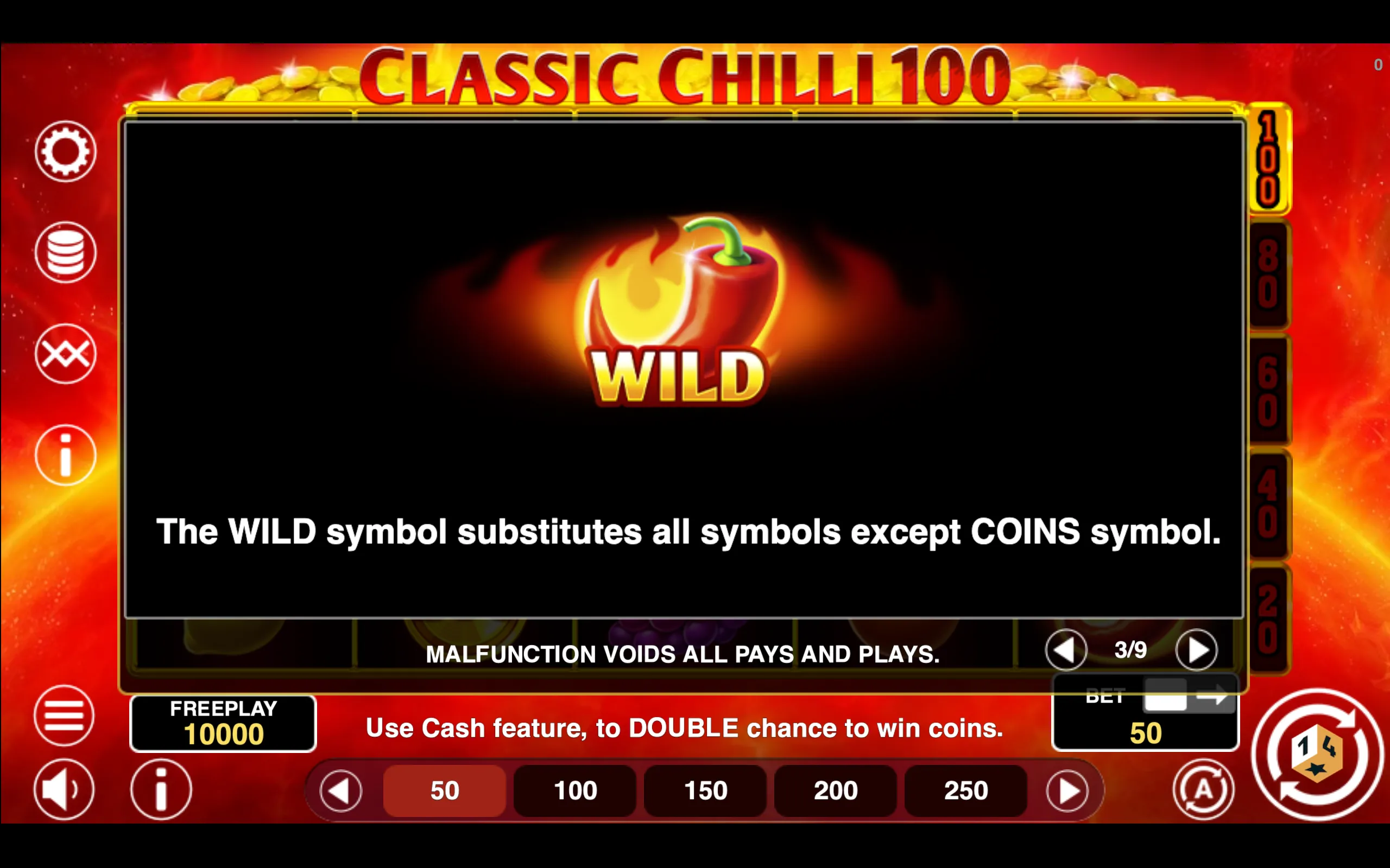 Classic Chilli 100 paytable page 3 with symbol payouts