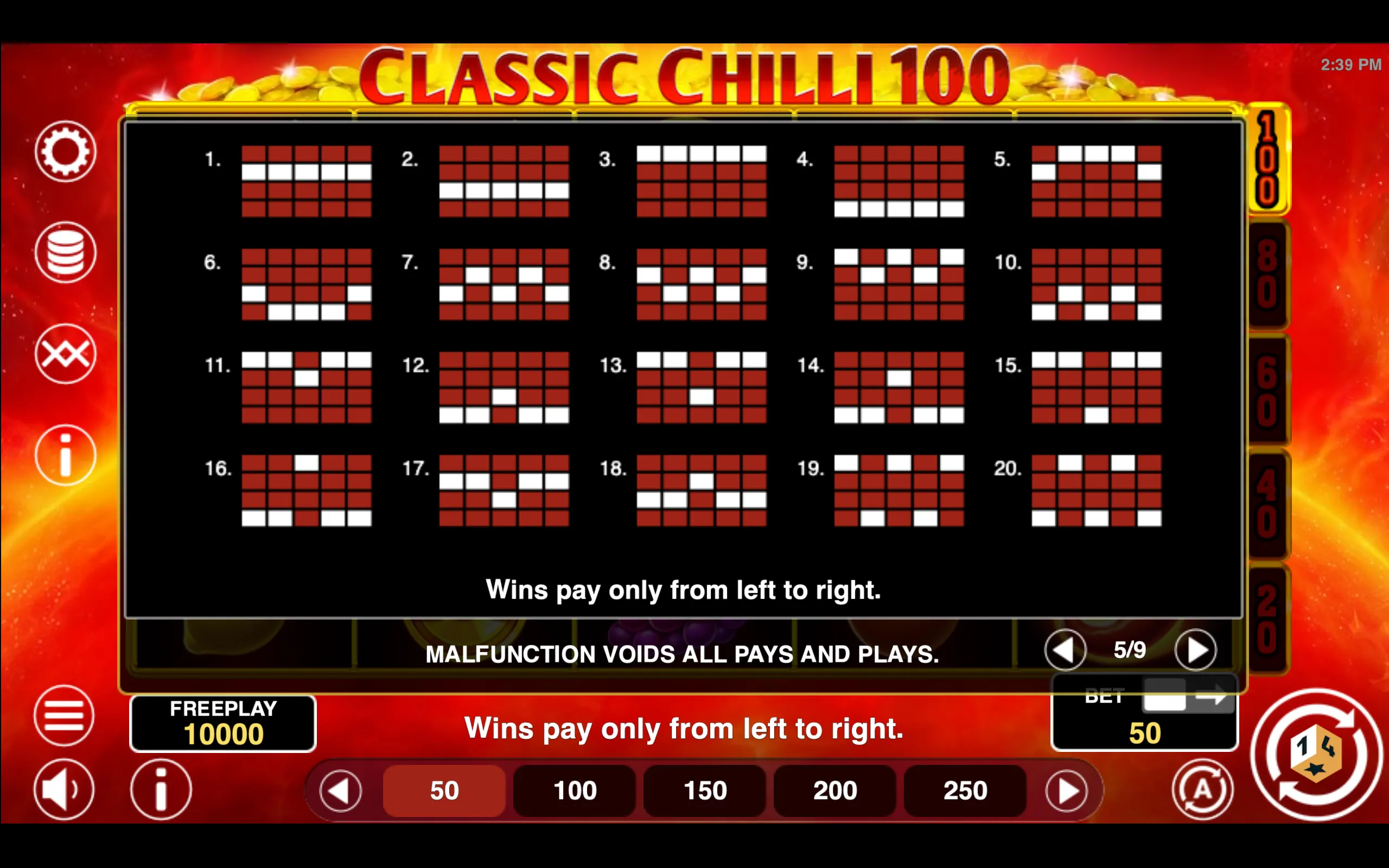 Classic Chilli 100 paytable page 4 with symbol payouts