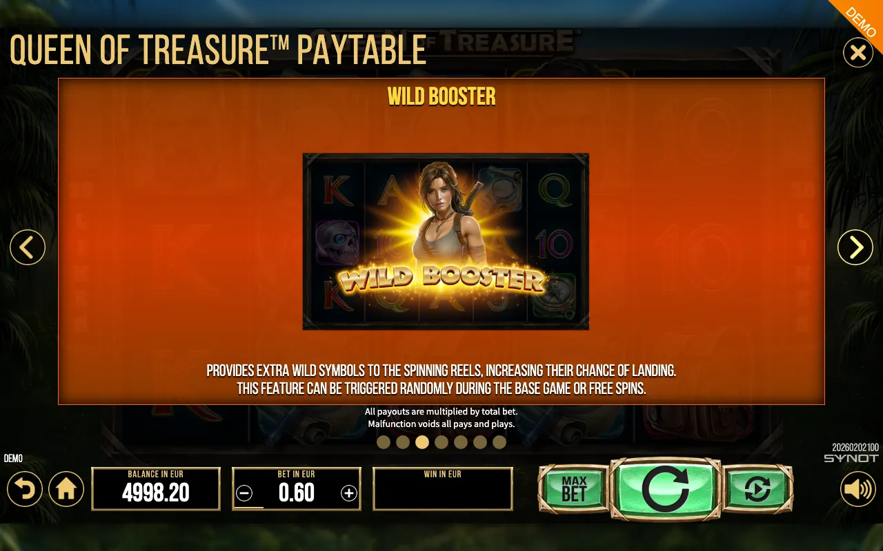 Queen of Treasure paytable page 3 with symbol payouts