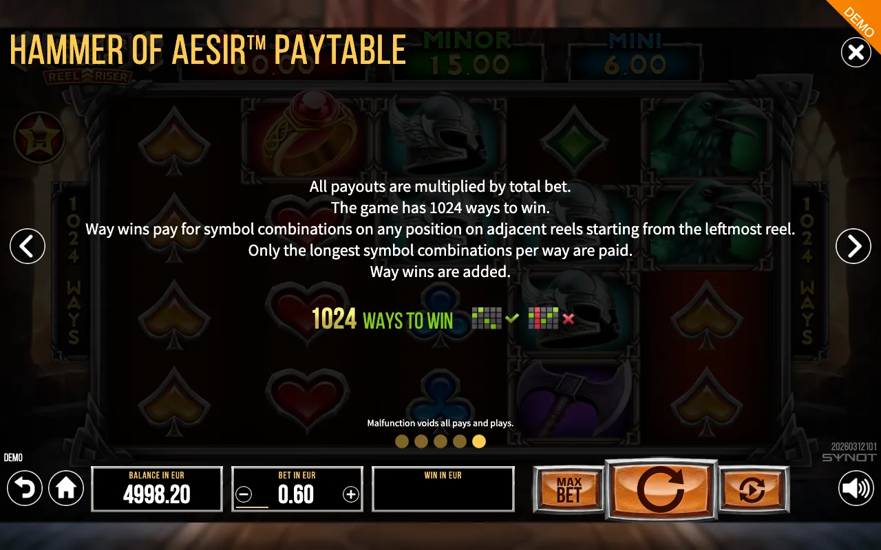 Hammer of Aesir paytable page 2 with symbol payouts