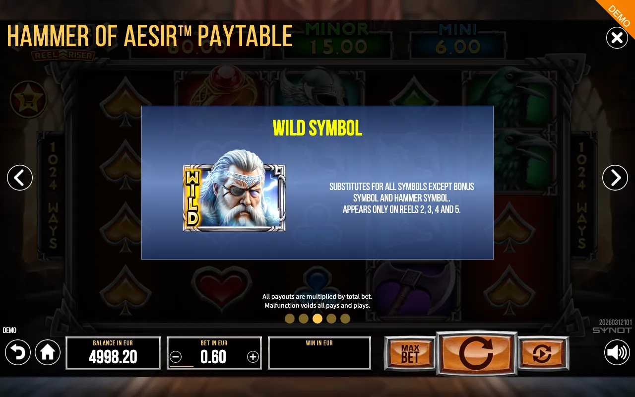 Hammer of Aesir paytable page 5 with symbol payouts
