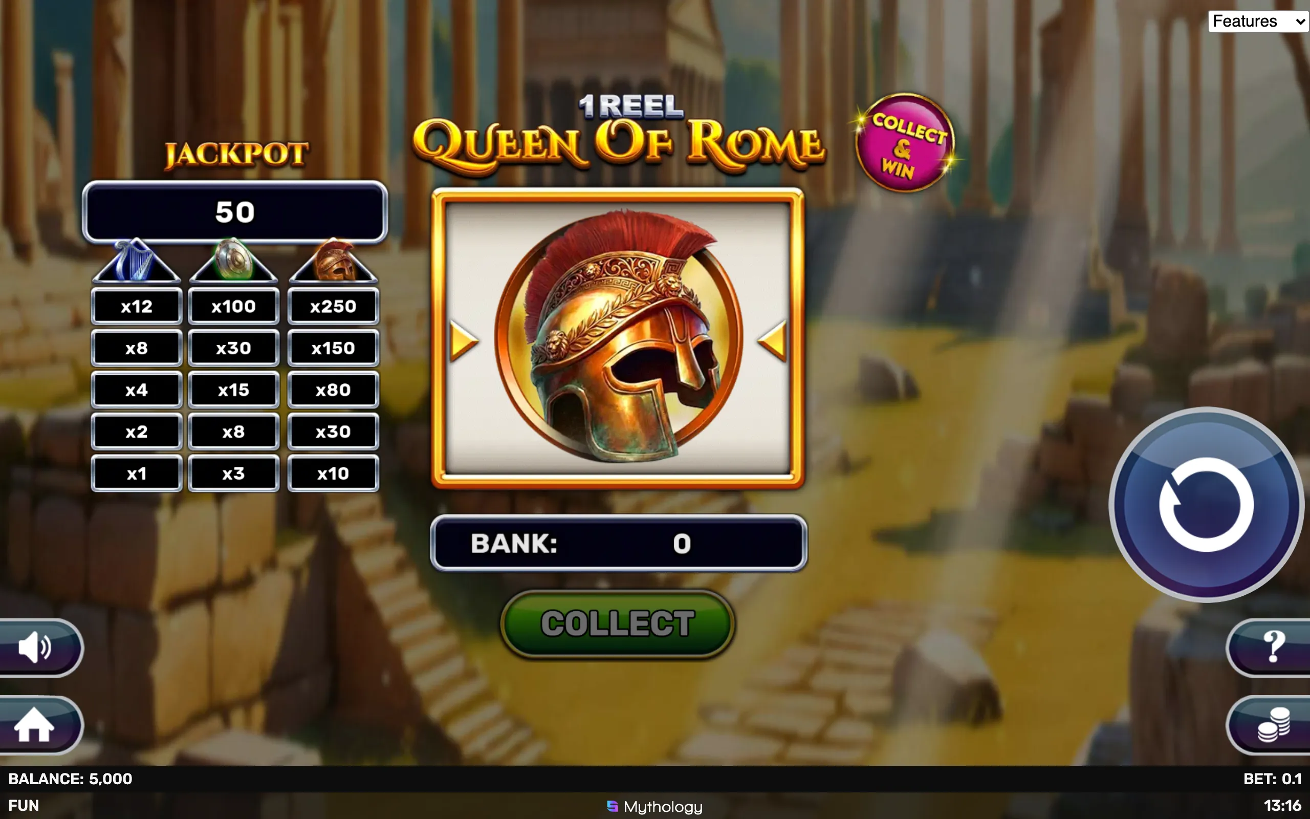 1 Reel - Queen of Rome symbol payouts on the game board