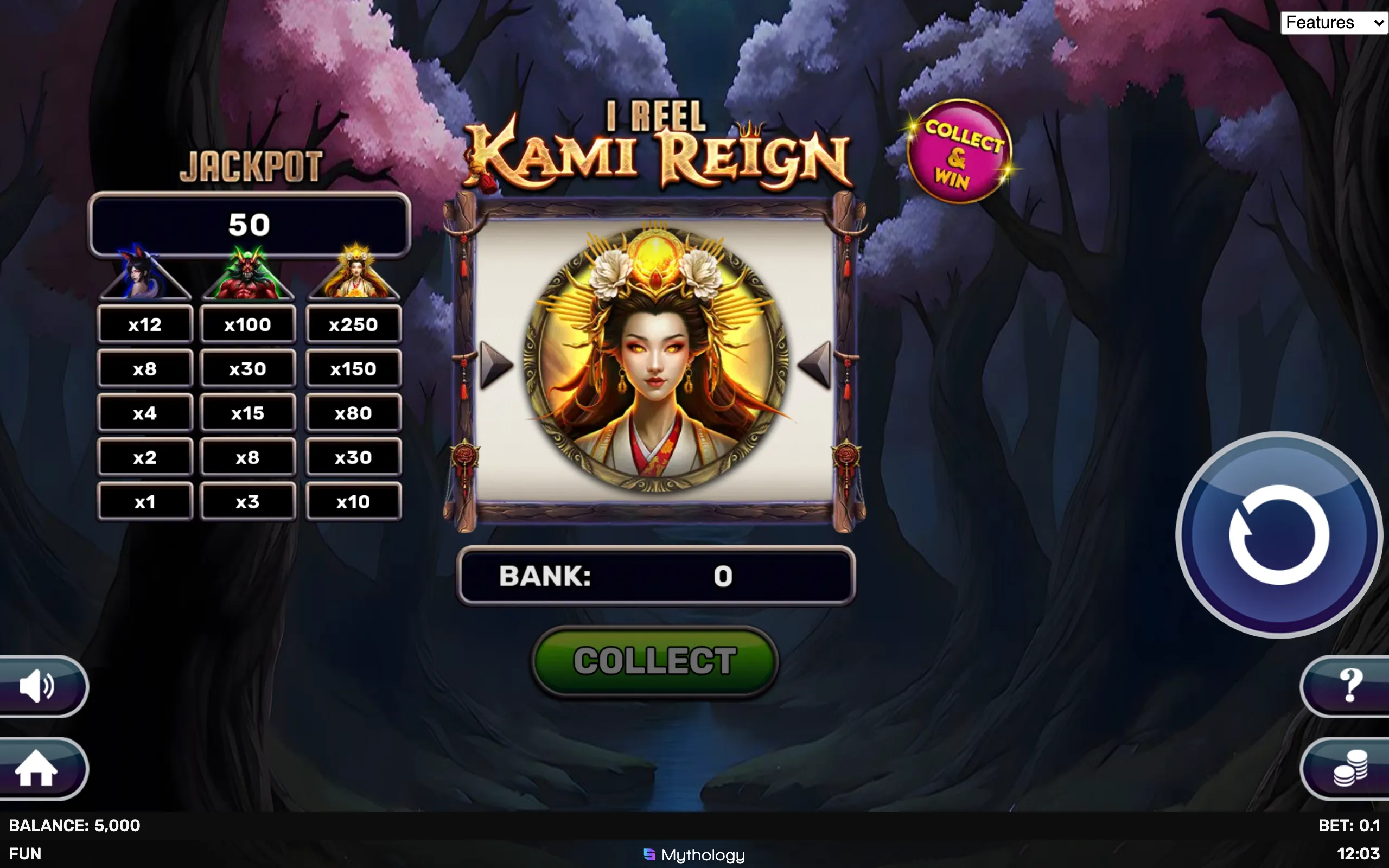 1 Reel - Kami Reign symbol payouts on the game board