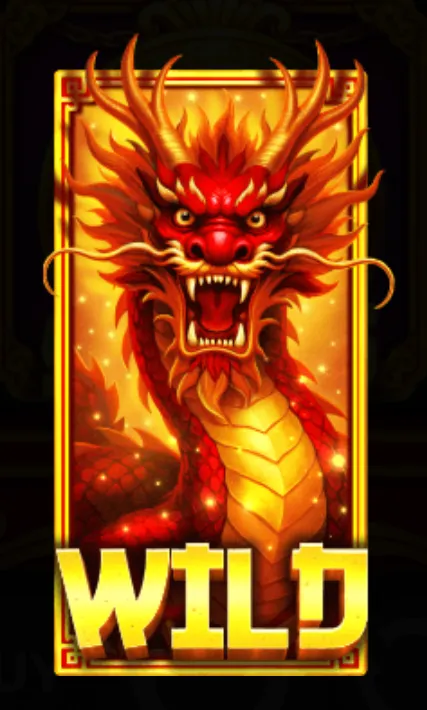 A fierce red dragon with golden scales and fiery mane, representing the wild symbol in the Majestic Red Dragon slot game.