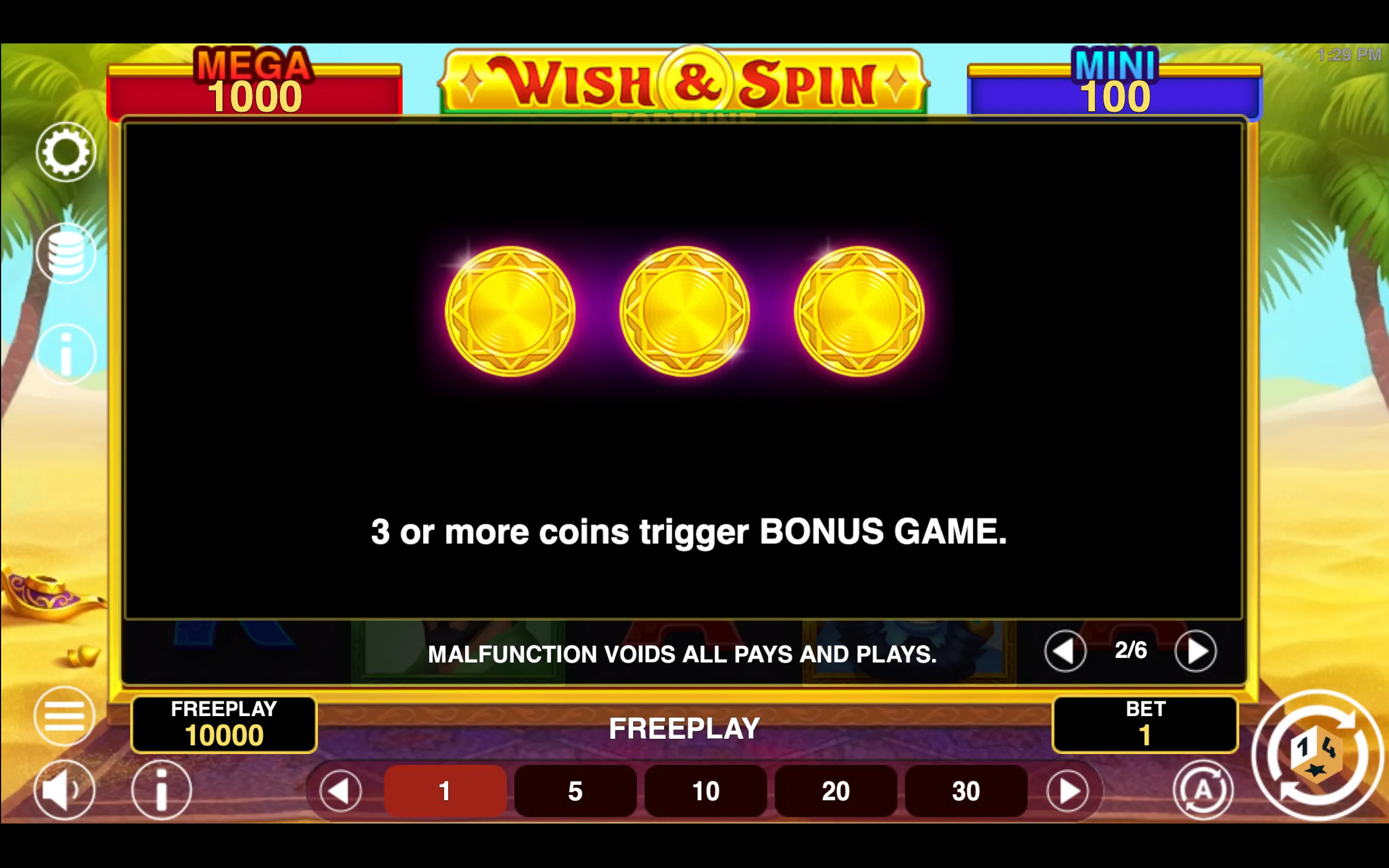 Wish & Spin Fortune paytable page 2 with symbol payouts