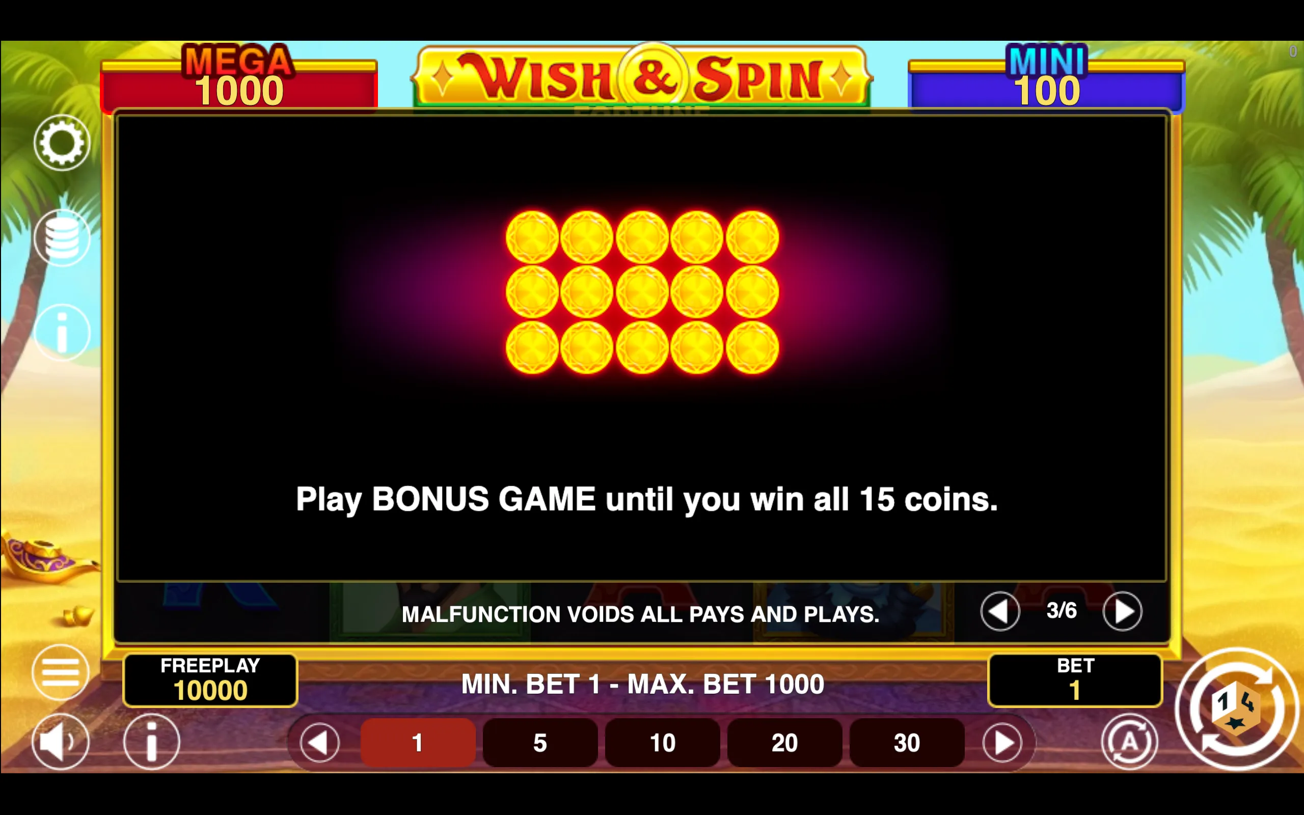 Wish & Spin Fortune paytable page 3 with symbol payouts