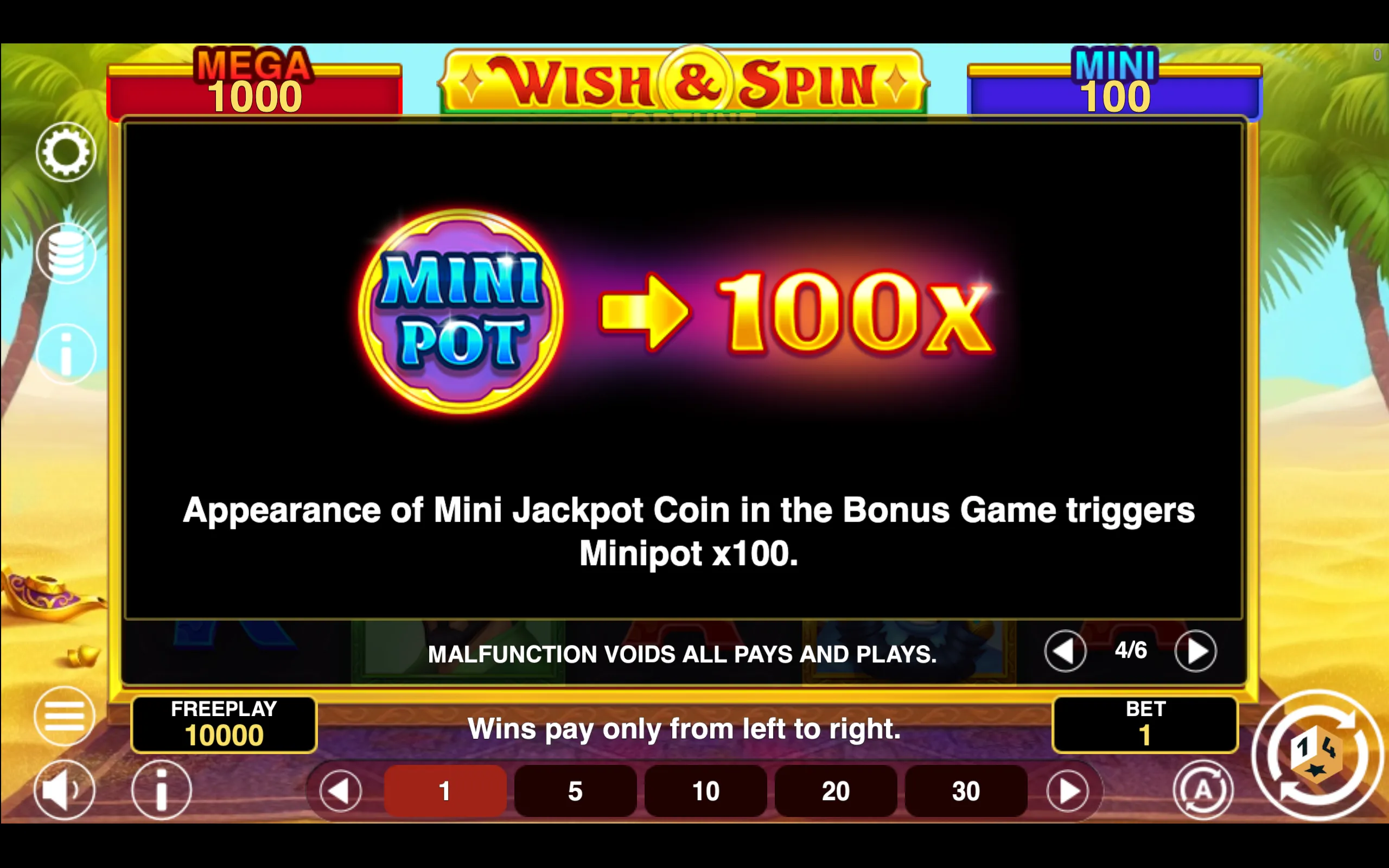 Wish & Spin Fortune paytable page 4 with symbol payouts