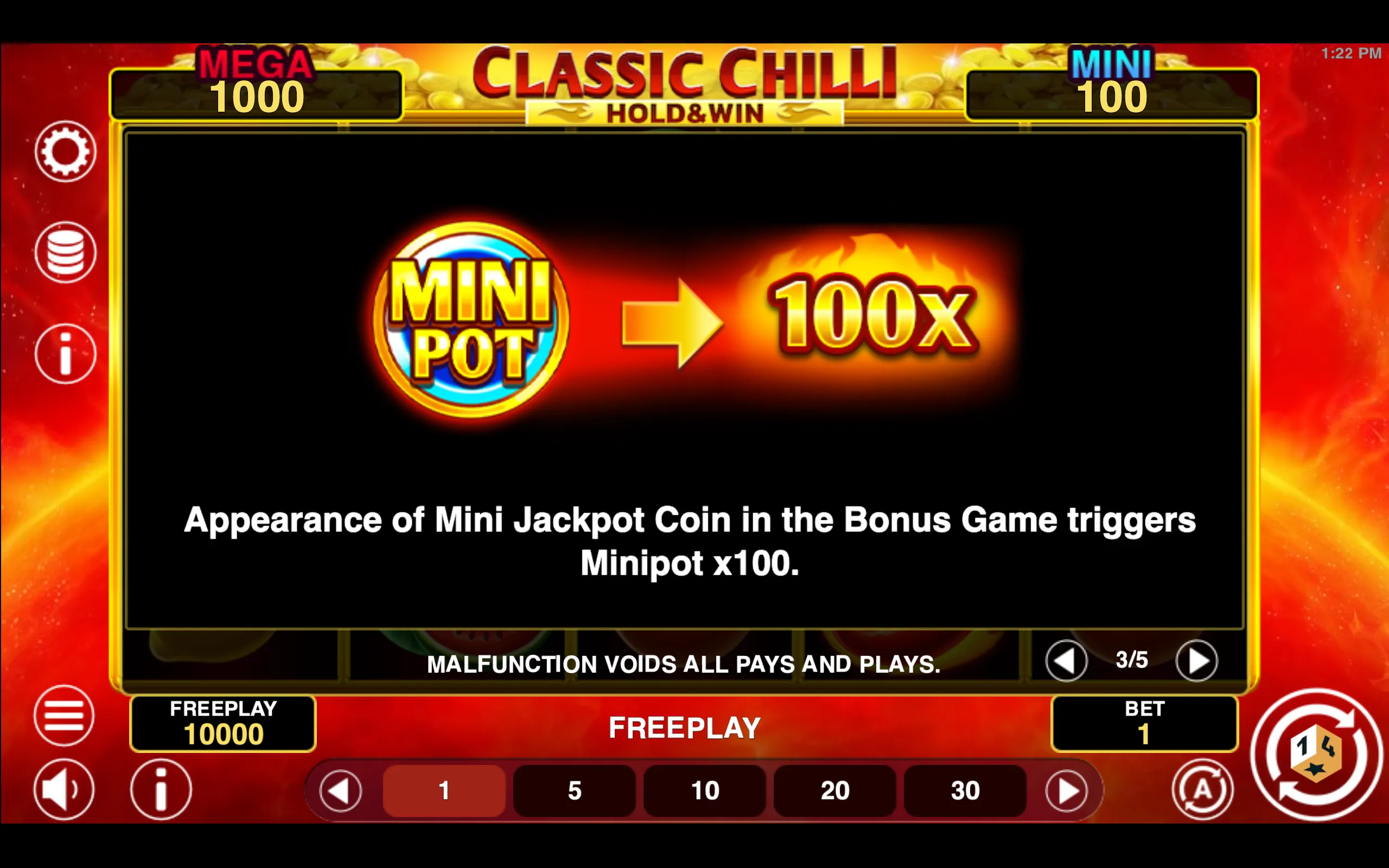 Classic Chilli Hold & Win paytable page 3 with symbol payouts