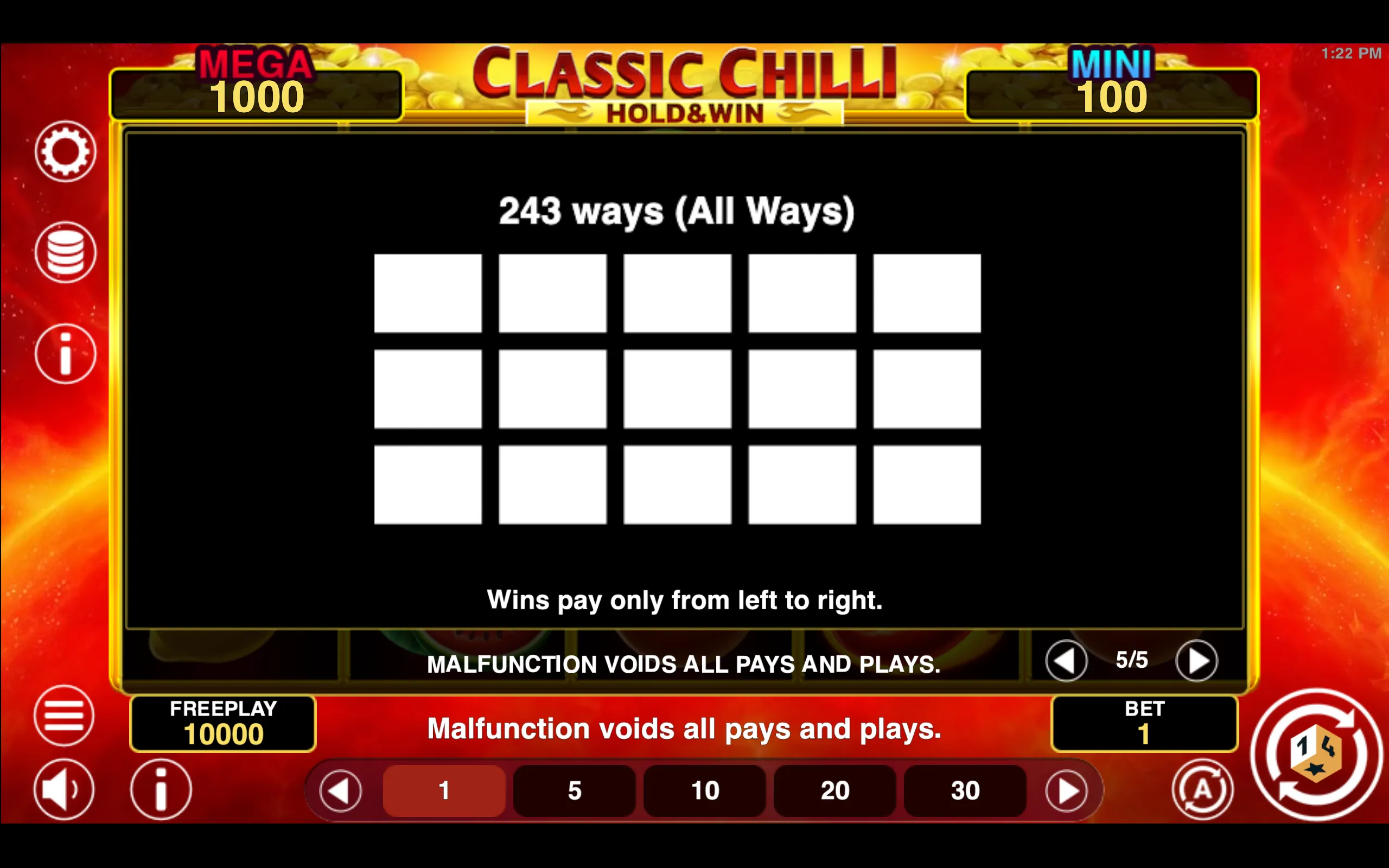 Classic Chilli Hold & Win paytable page 4 with symbol payouts