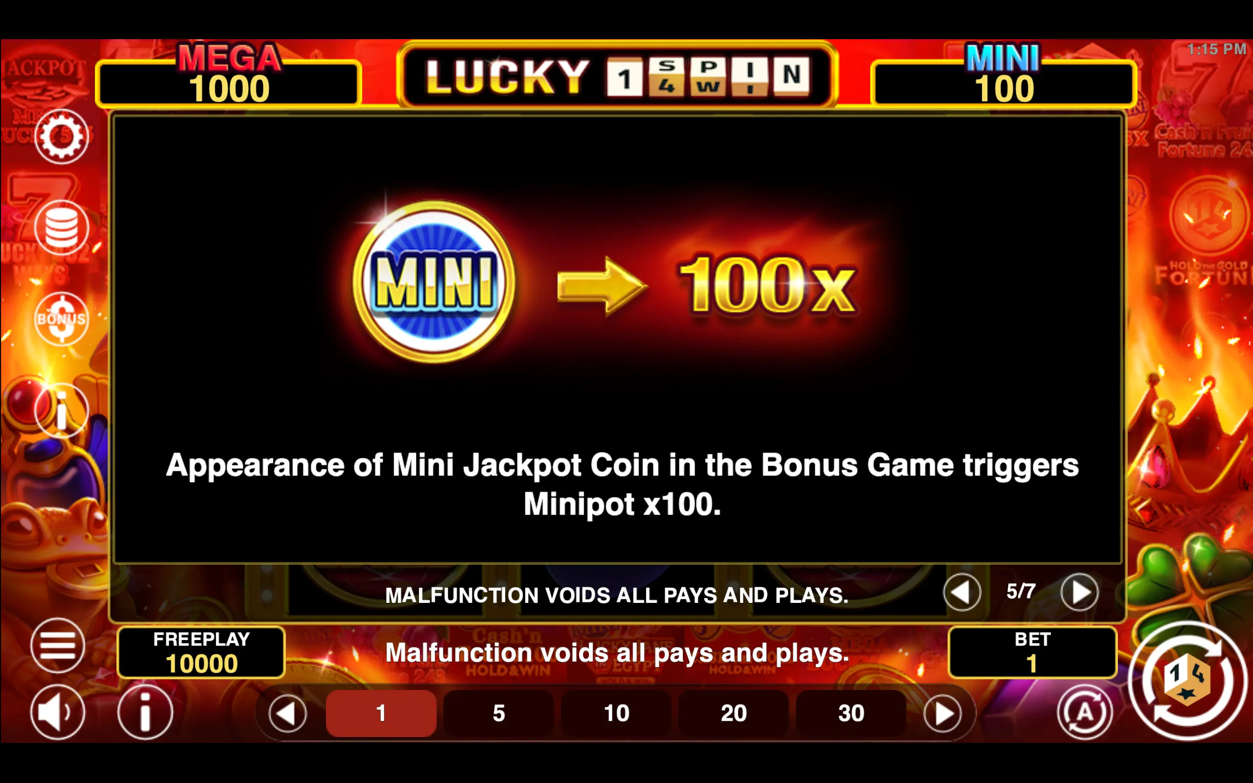 Lucky 1spin4win Hold & Win paytable page 4 with symbol payouts