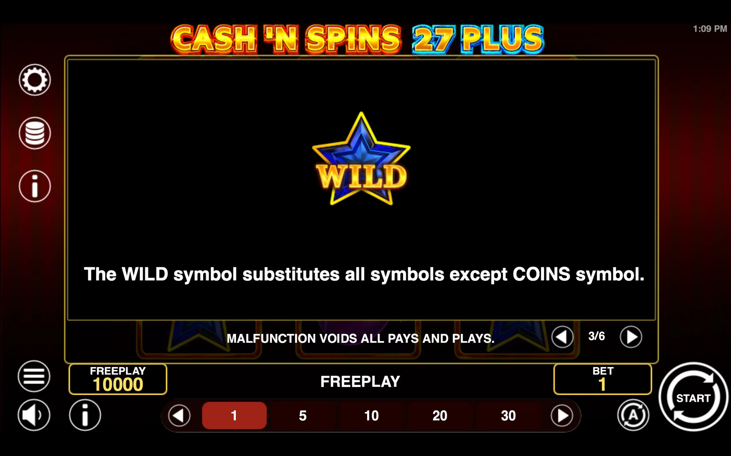 Cash'n Spins 27 Plus paytable page 3 with symbol payouts