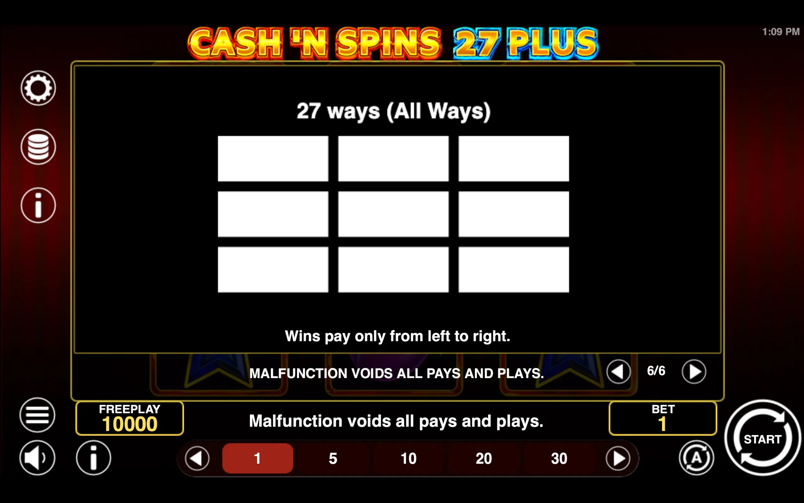 Cash'n Spins 27 Plus paytable page 5 with symbol payouts