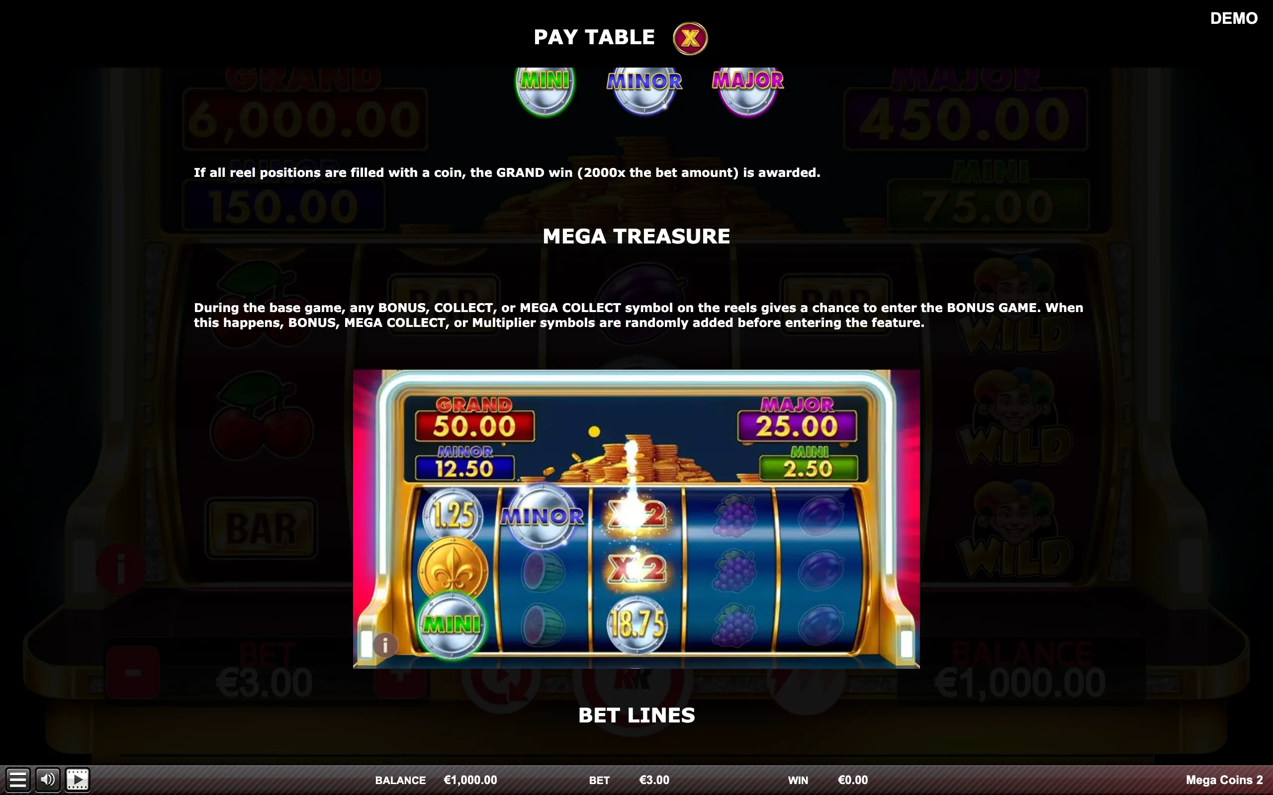 Mega Coins 2 paytable page 5 with symbol payouts