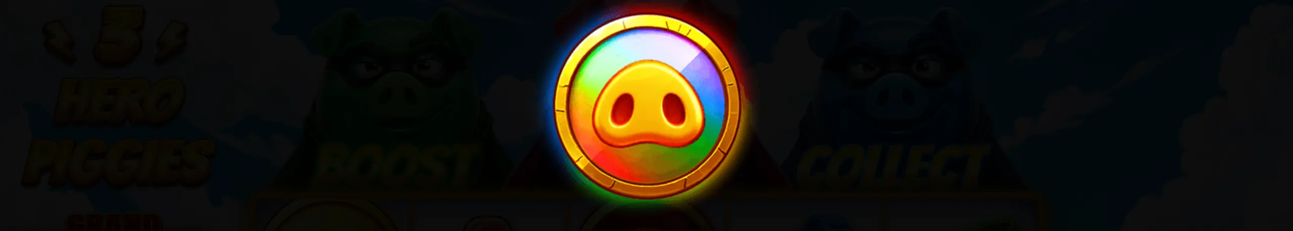 Bright and colorful slot game icon featuring a glowing pig snout coin from 3 Hero Piggies