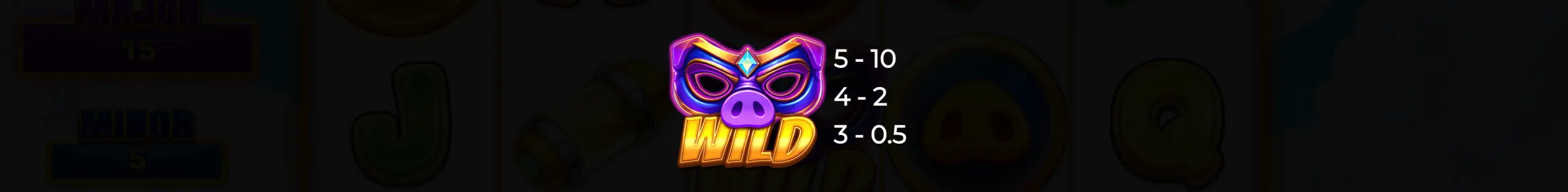 Colorful wild symbol featuring a pig mask with vibrant purple and gold colors in the 3 Hero Piggies slot game