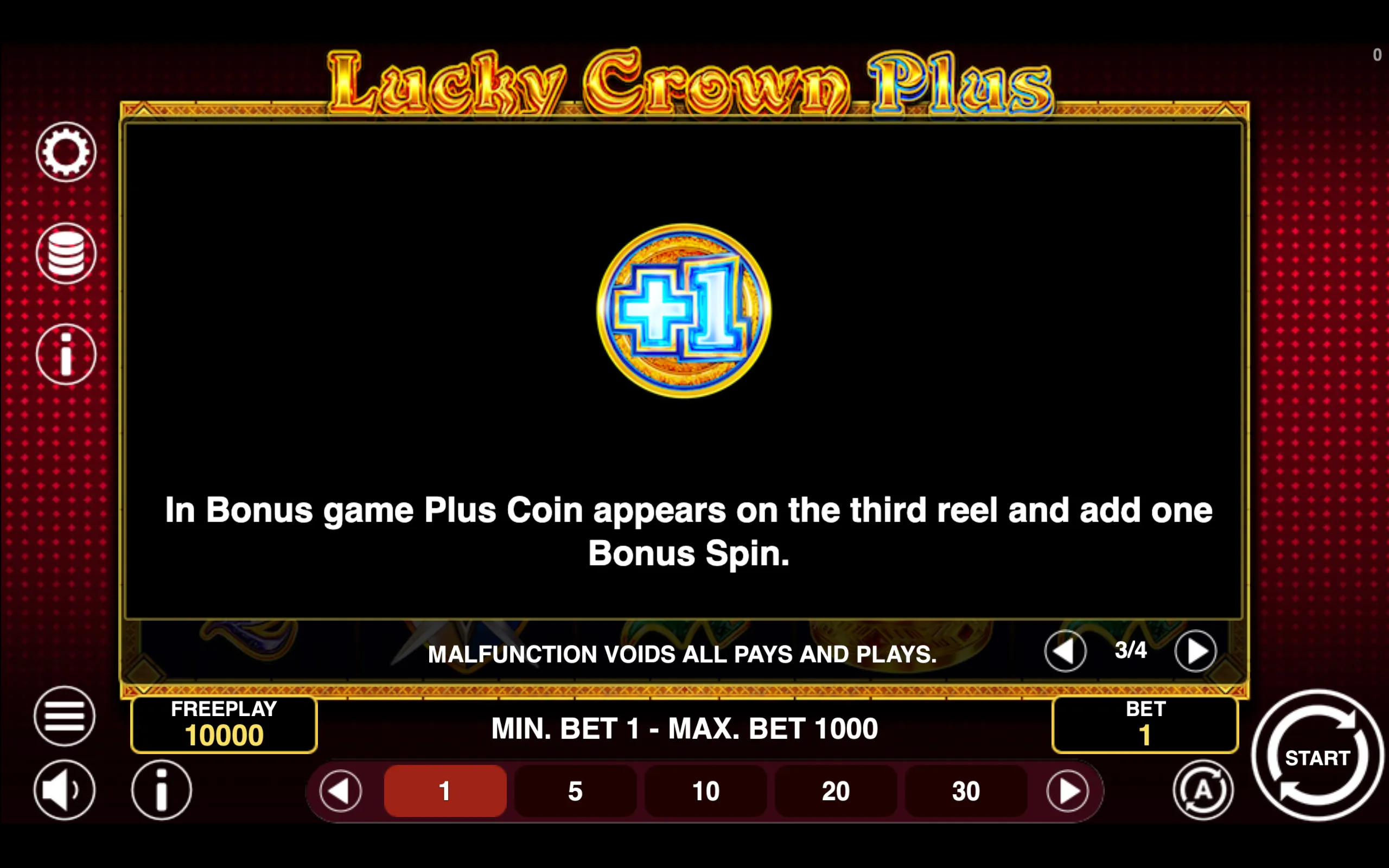 Lucky Crown Plus paytable page 3 with symbol payouts