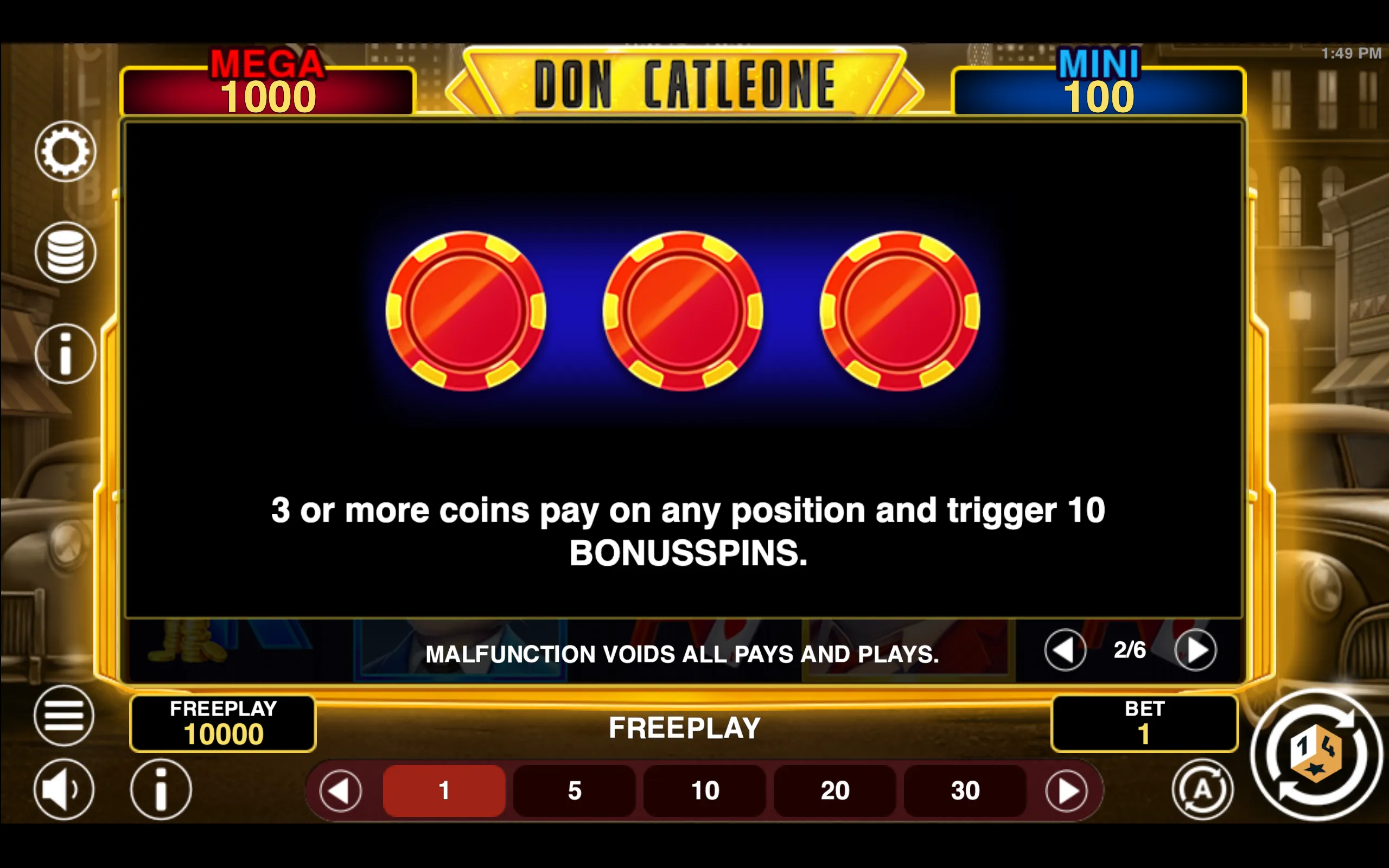 Don Catleone Win Spins paytable page 2 with symbol payouts