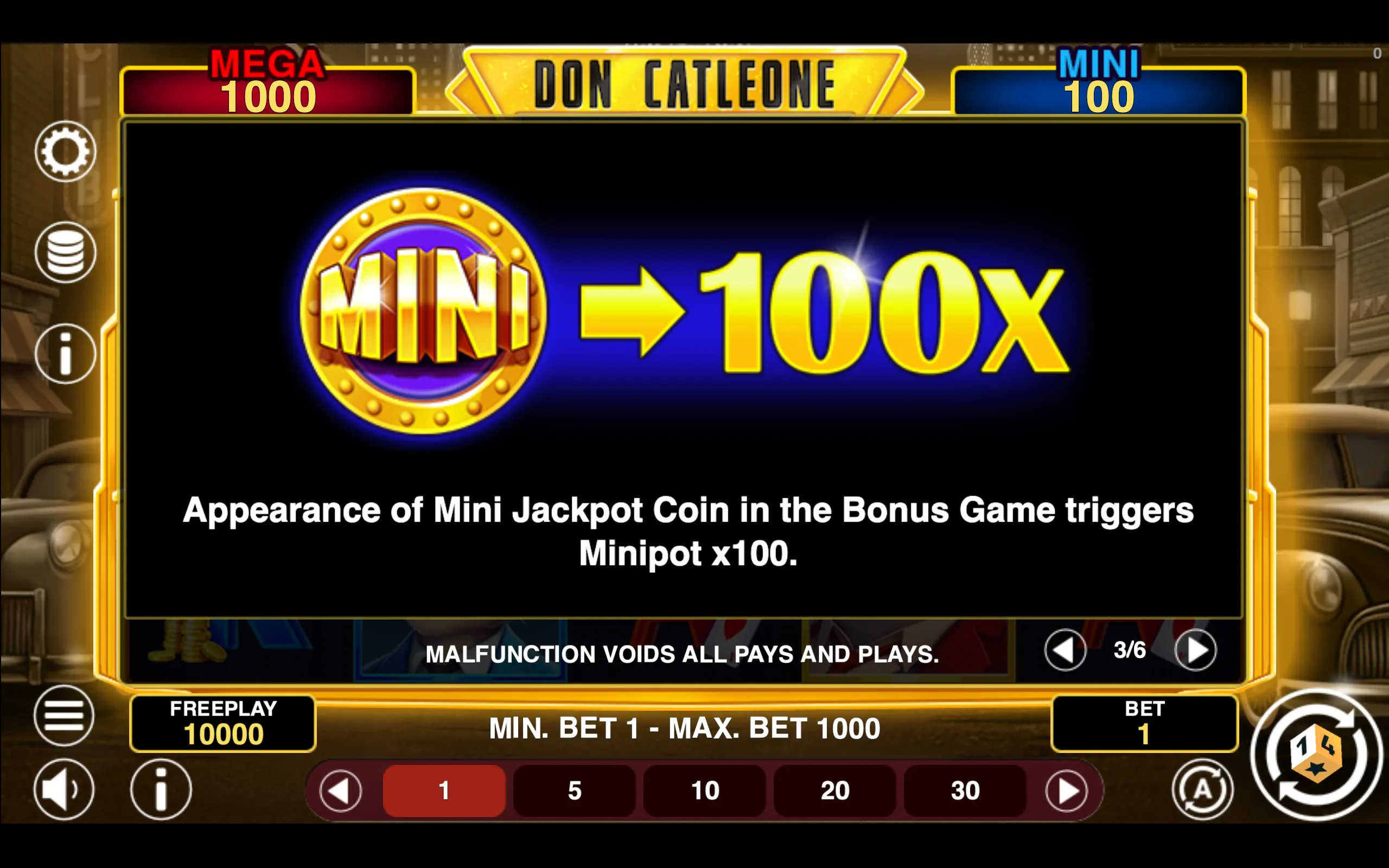 Don Catleone Win Spins paytable page 3 with symbol payouts