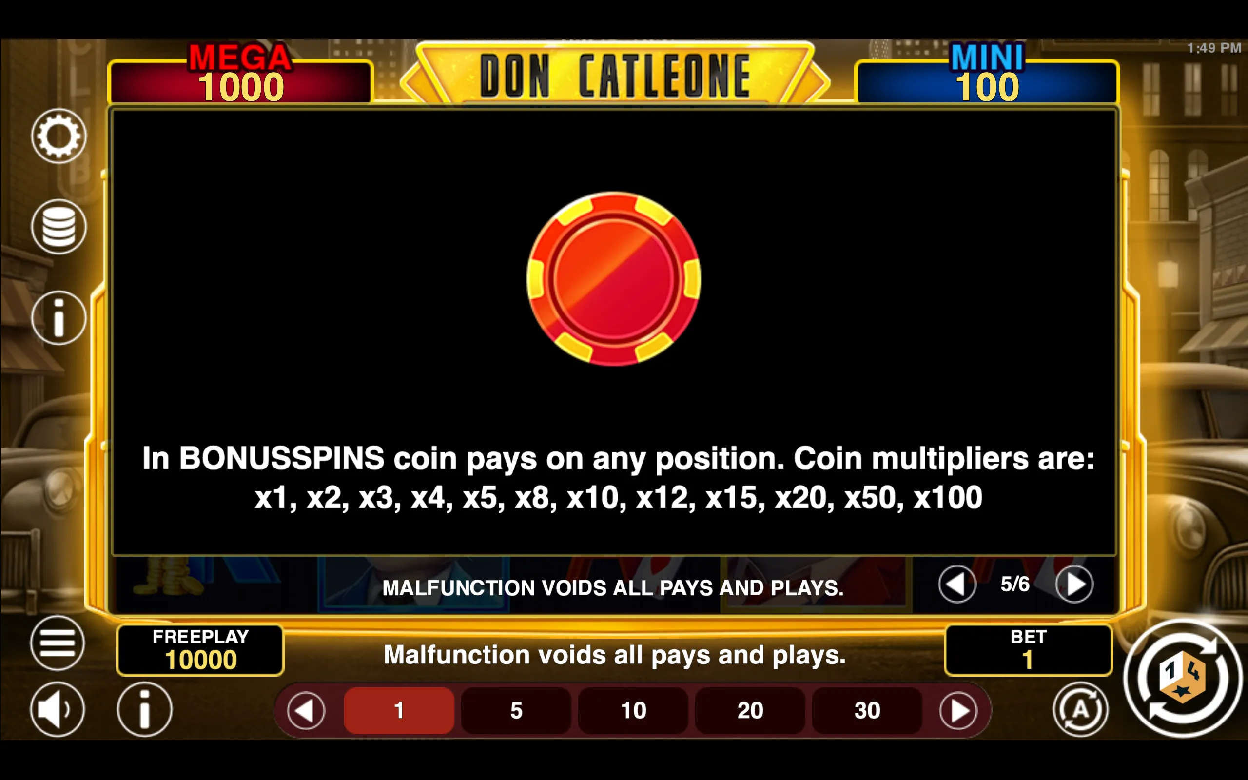 Don Catleone Win Spins paytable page 5 with symbol payouts
