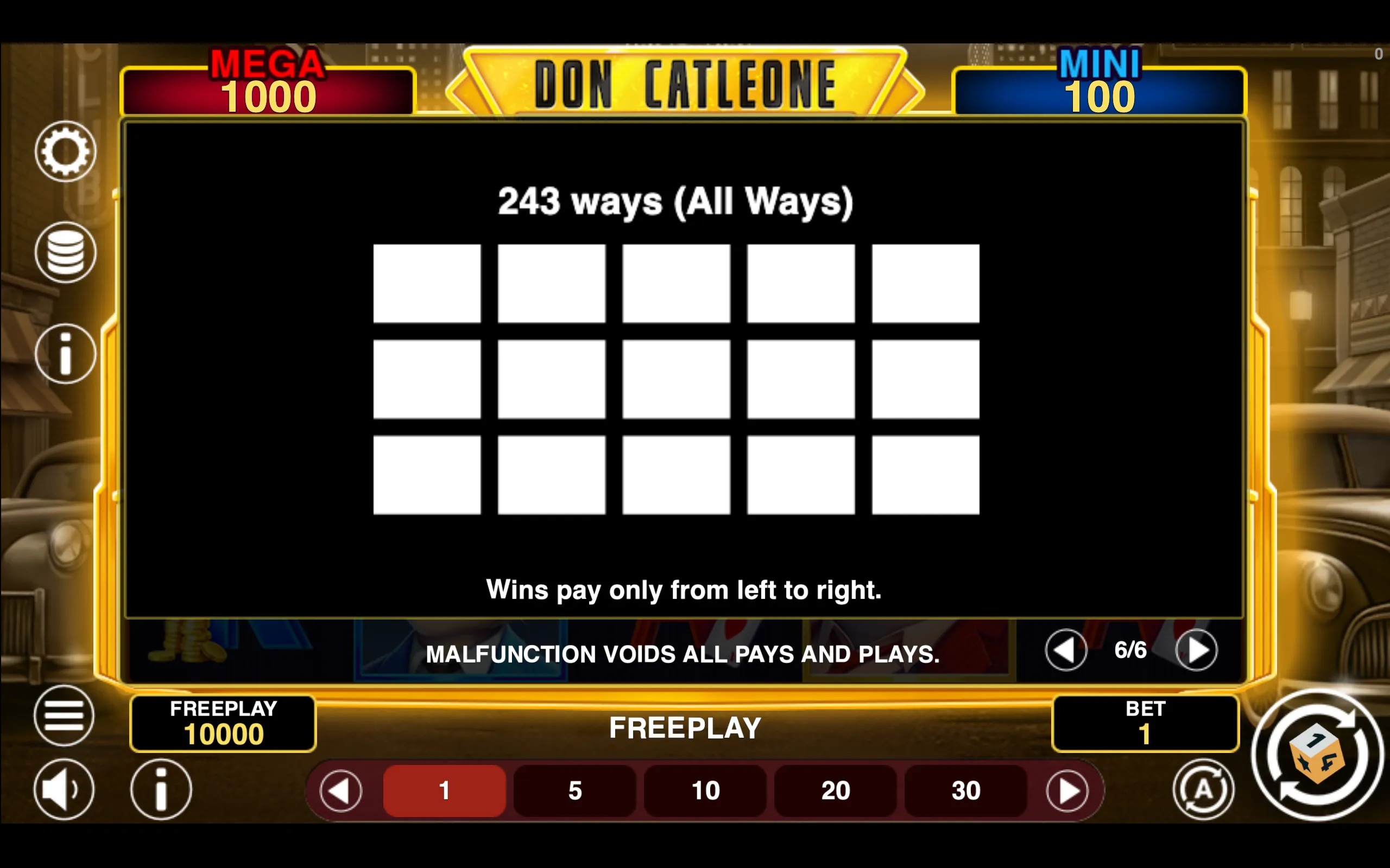 Don Catleone Win Spins paytable page 6 with symbol payouts