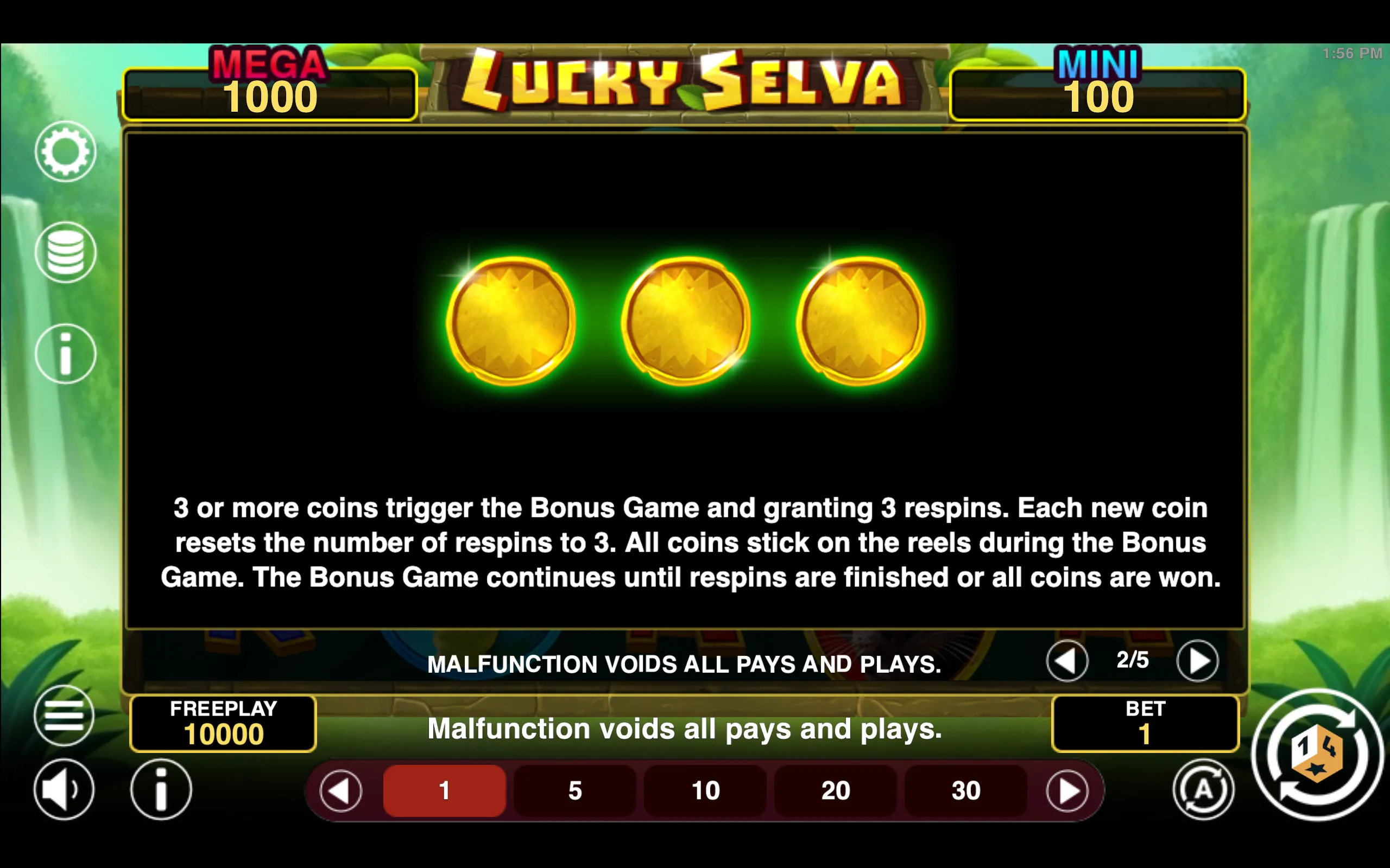 Lucky Selva Hold & Win paytable page 2 with symbol payouts