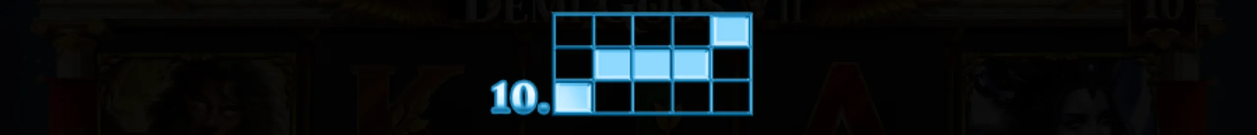 A dark-themed slot game interface featuring ancient mythological symbols and a highlighted payline pattern.