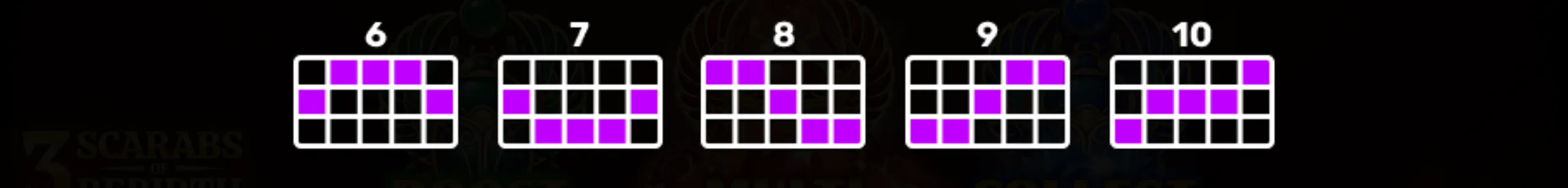 Slot game preview showing paylines for 3 Scarabs of Rebirth with a dark mystical Egyptian theme.