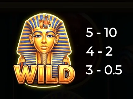 Golden pharaoh head wild symbol with payout values displayed on a dark background