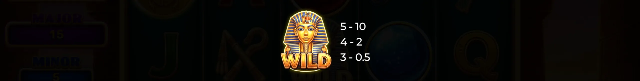 Wild symbol featuring a golden pharaoh mask from the 3 Scarabs of Rebirth slot game with payout values