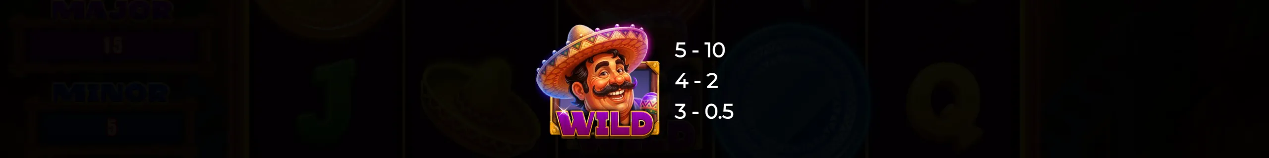 Colorful slot game icon featuring a cheerful man in a sombrero labeled 'WILD' with chili pepper motifs