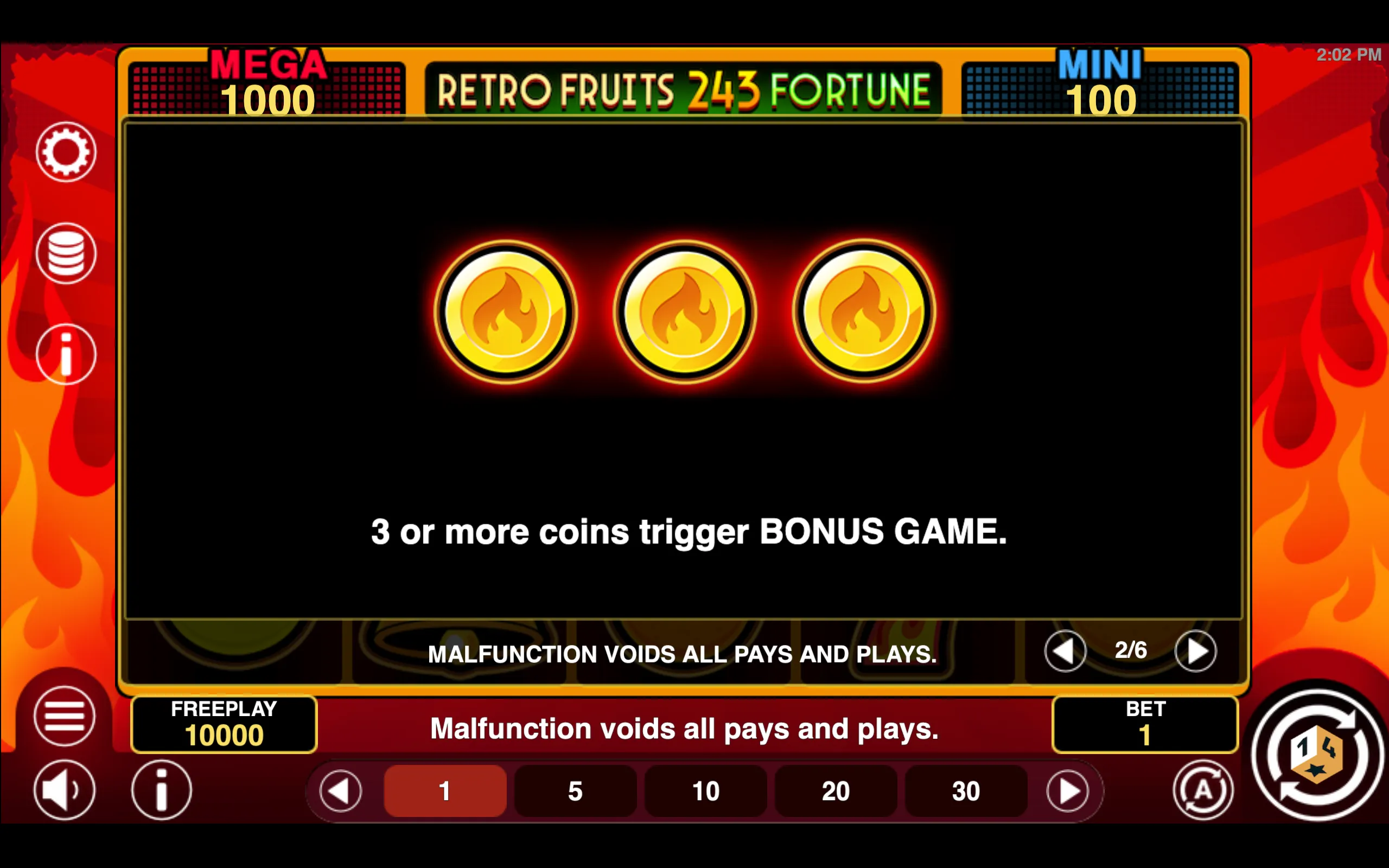 Retro Fruits 243 Fortune paytable page 2 with symbol payouts