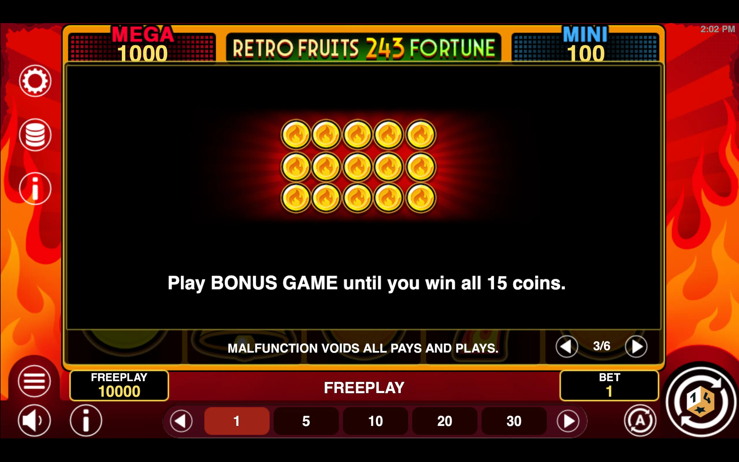 Retro Fruits 243 Fortune paytable page 3 with symbol payouts