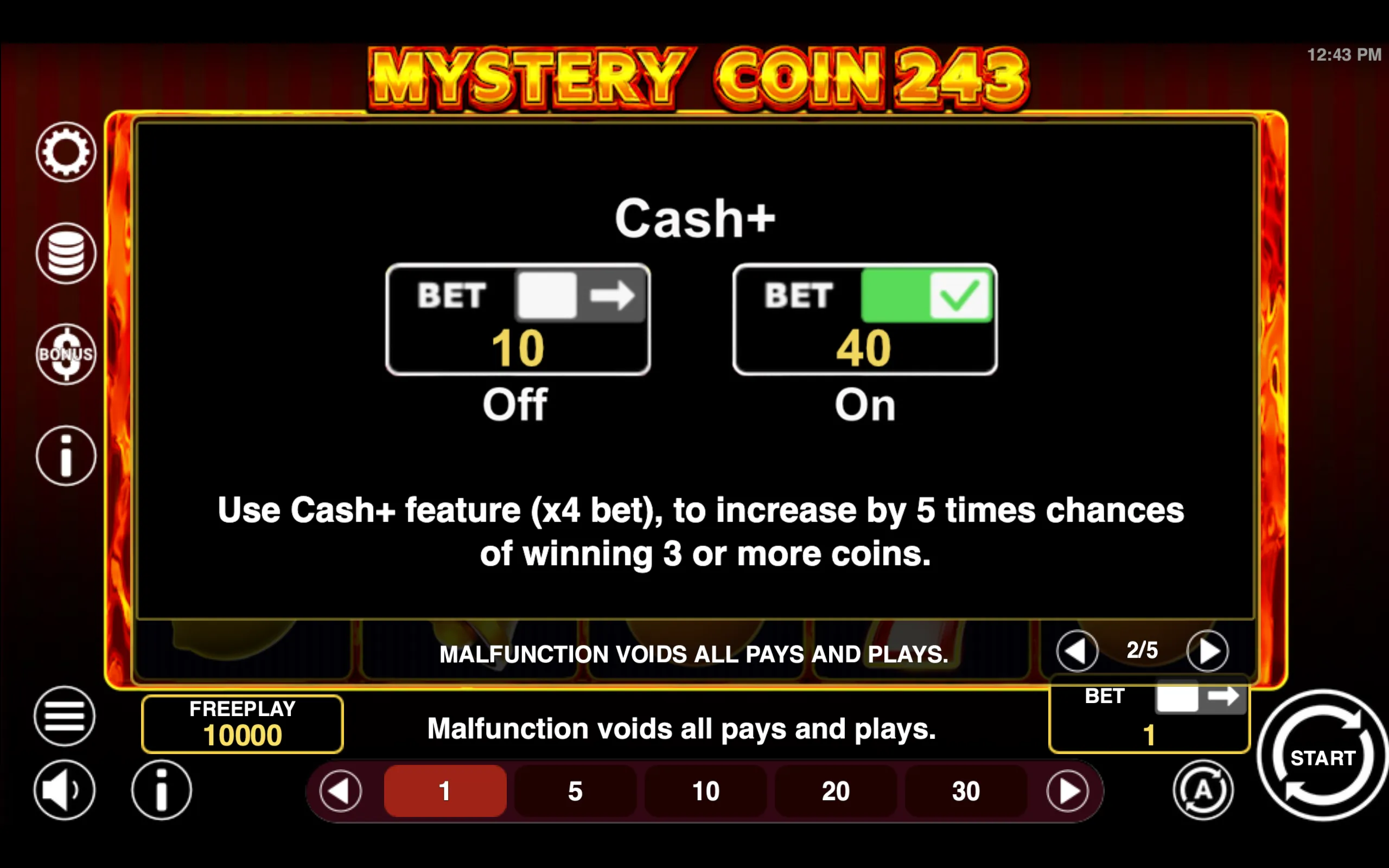 Mystery Coin 243 paytable page 2 with symbol payouts